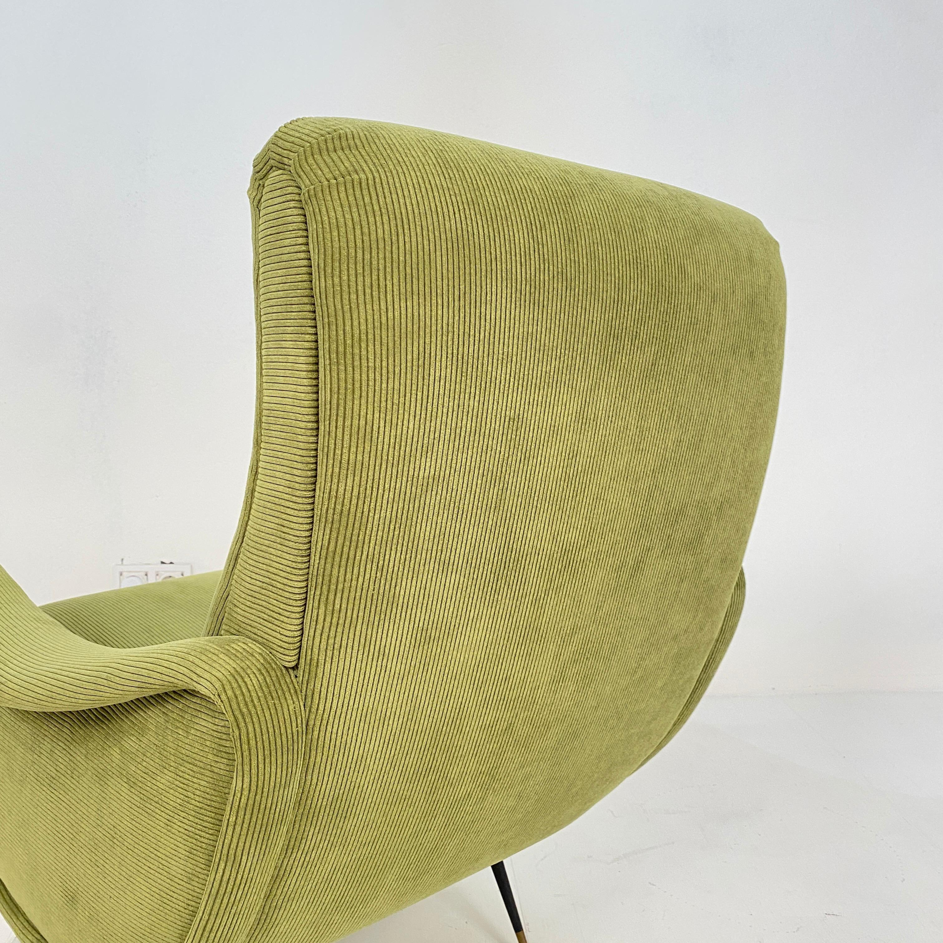 Mid Century Italian Armchair in the Style of Marco Zanuso in Green Cord, 1950 6