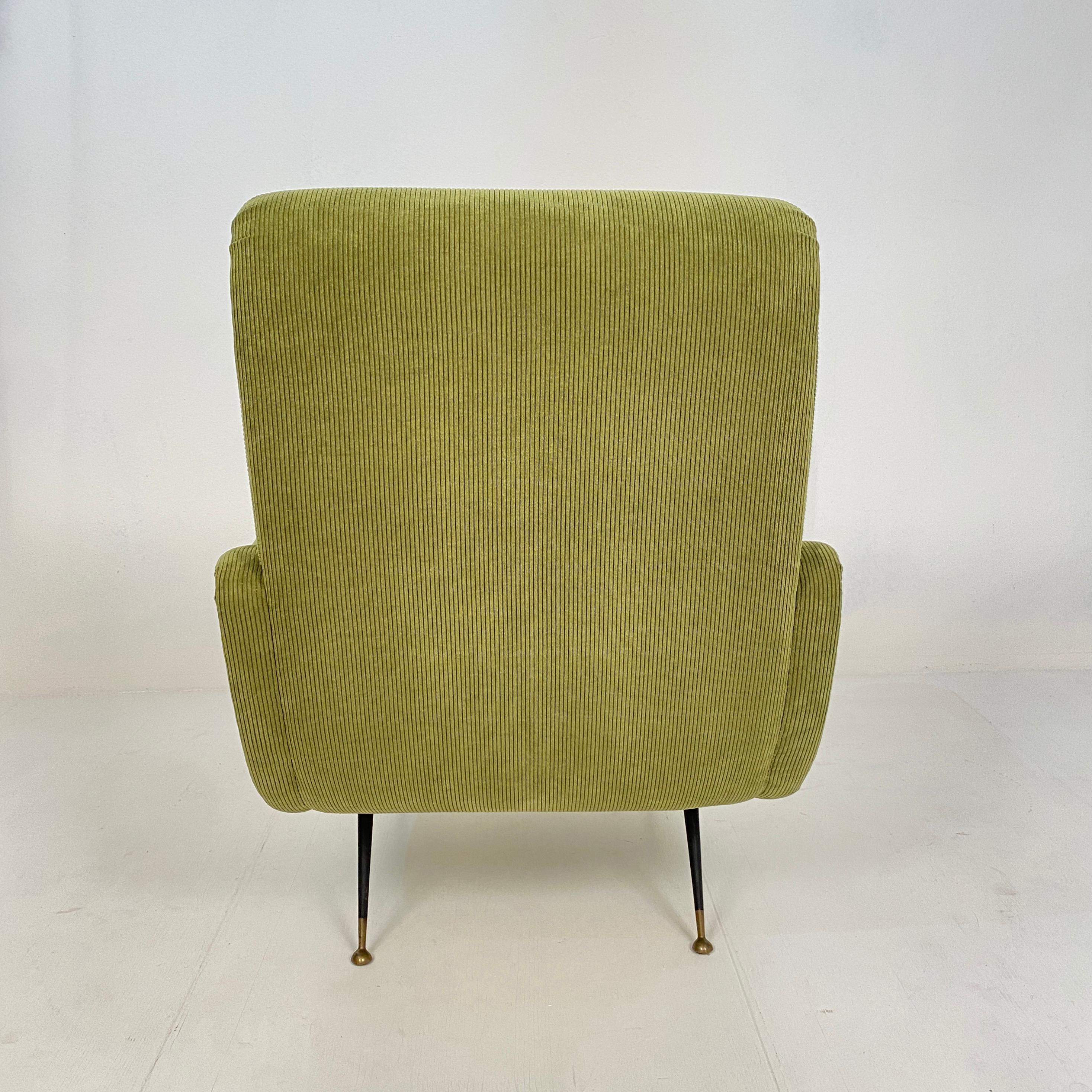 Mid Century Italian Armchair in the Style of Marco Zanuso in Green Cord, 1950 7