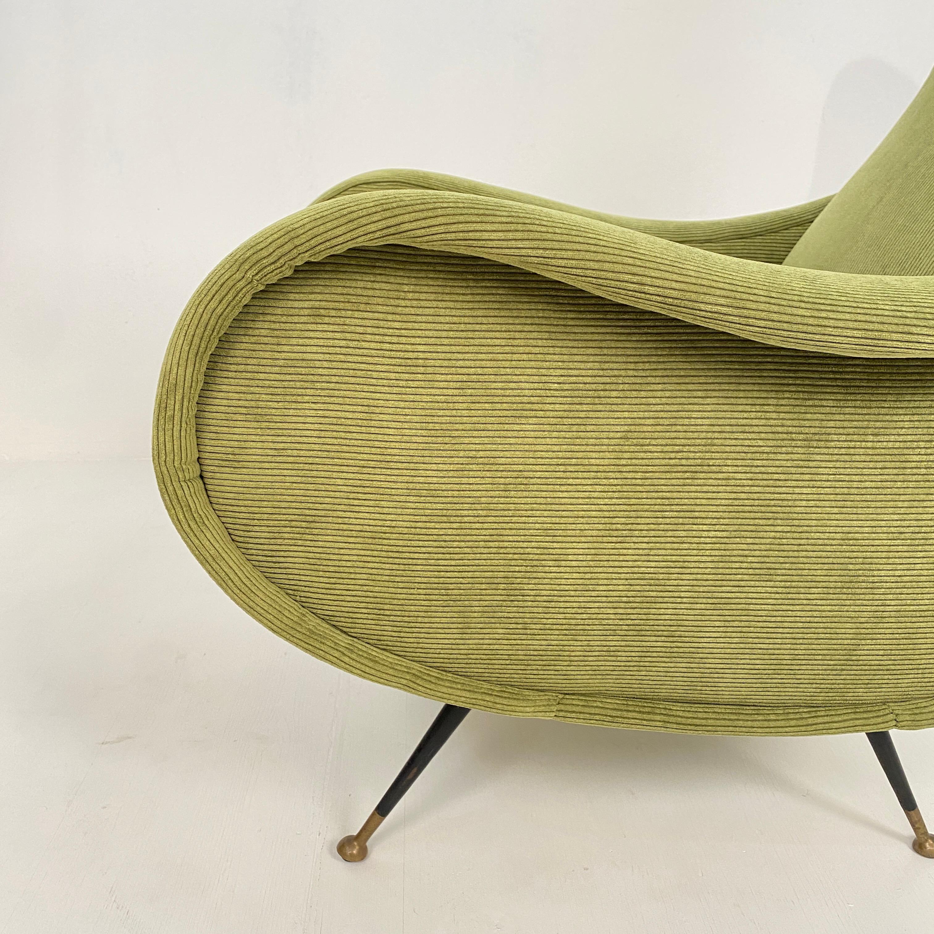 Mid Century Italian Armchair in the Style of Marco Zanuso in Green Cord, 1950 8