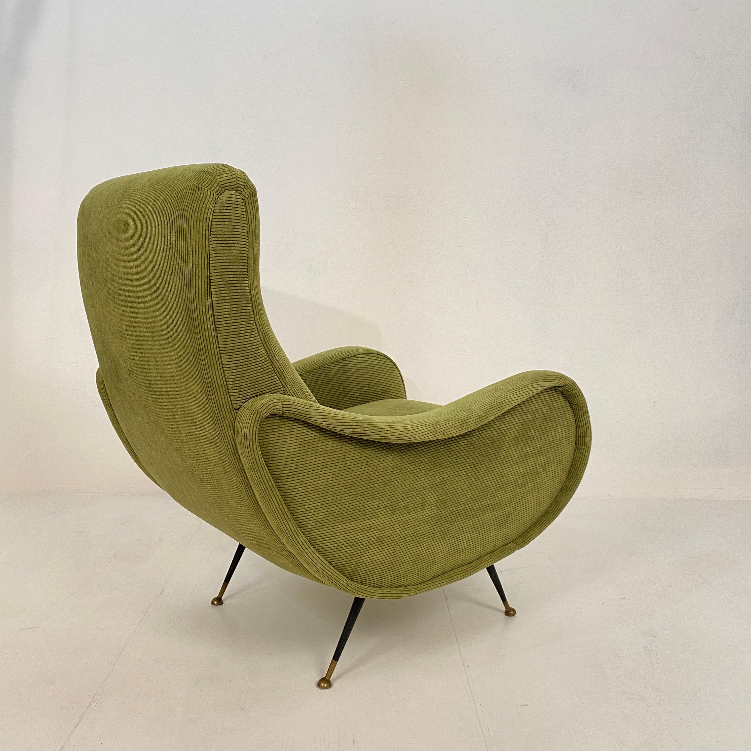 Mid Century Italian Armchair in the Style of Marco Zanuso in Green Cord, 1950 9