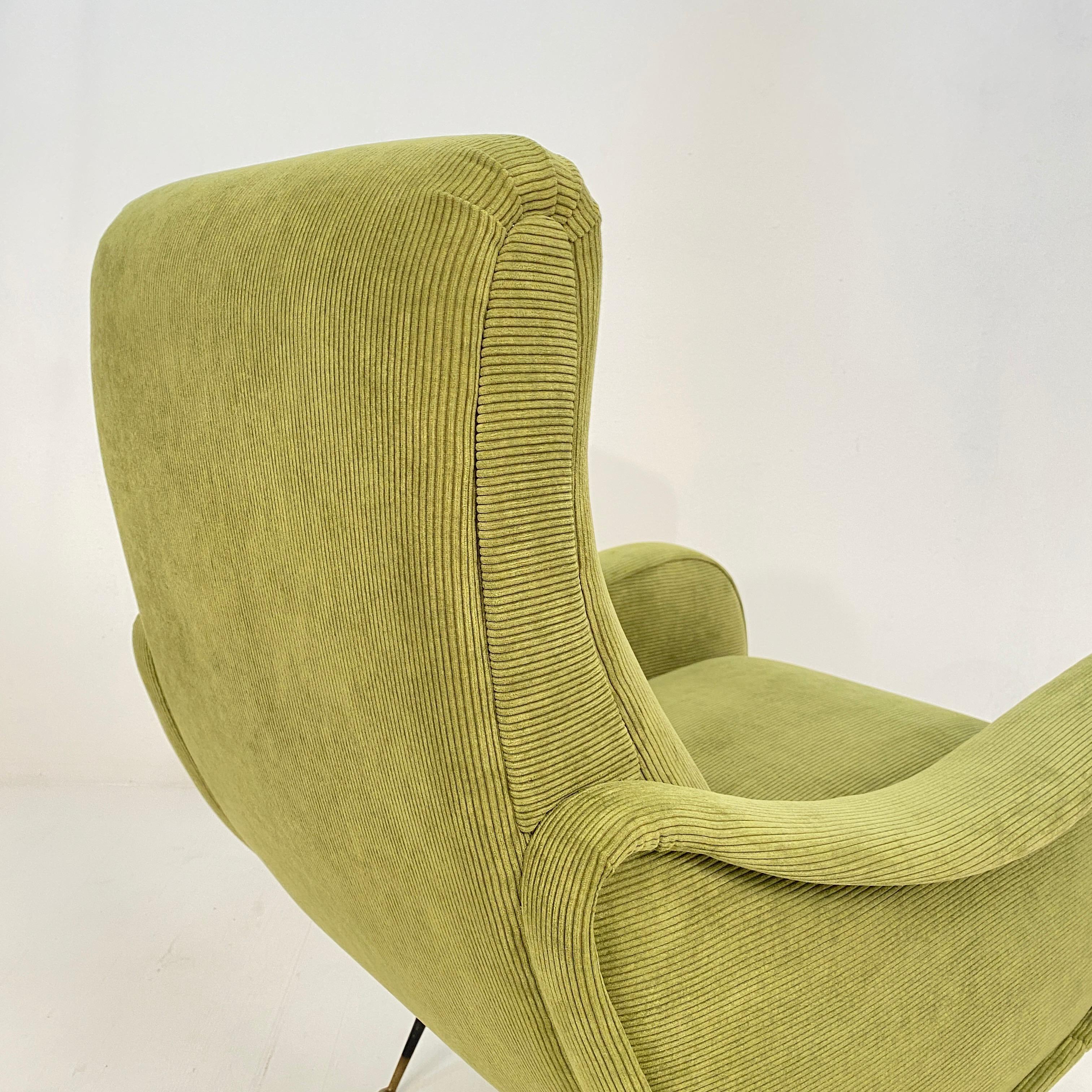 Mid Century Italian Armchair in the Style of Marco Zanuso in Green Cord, 1950 10