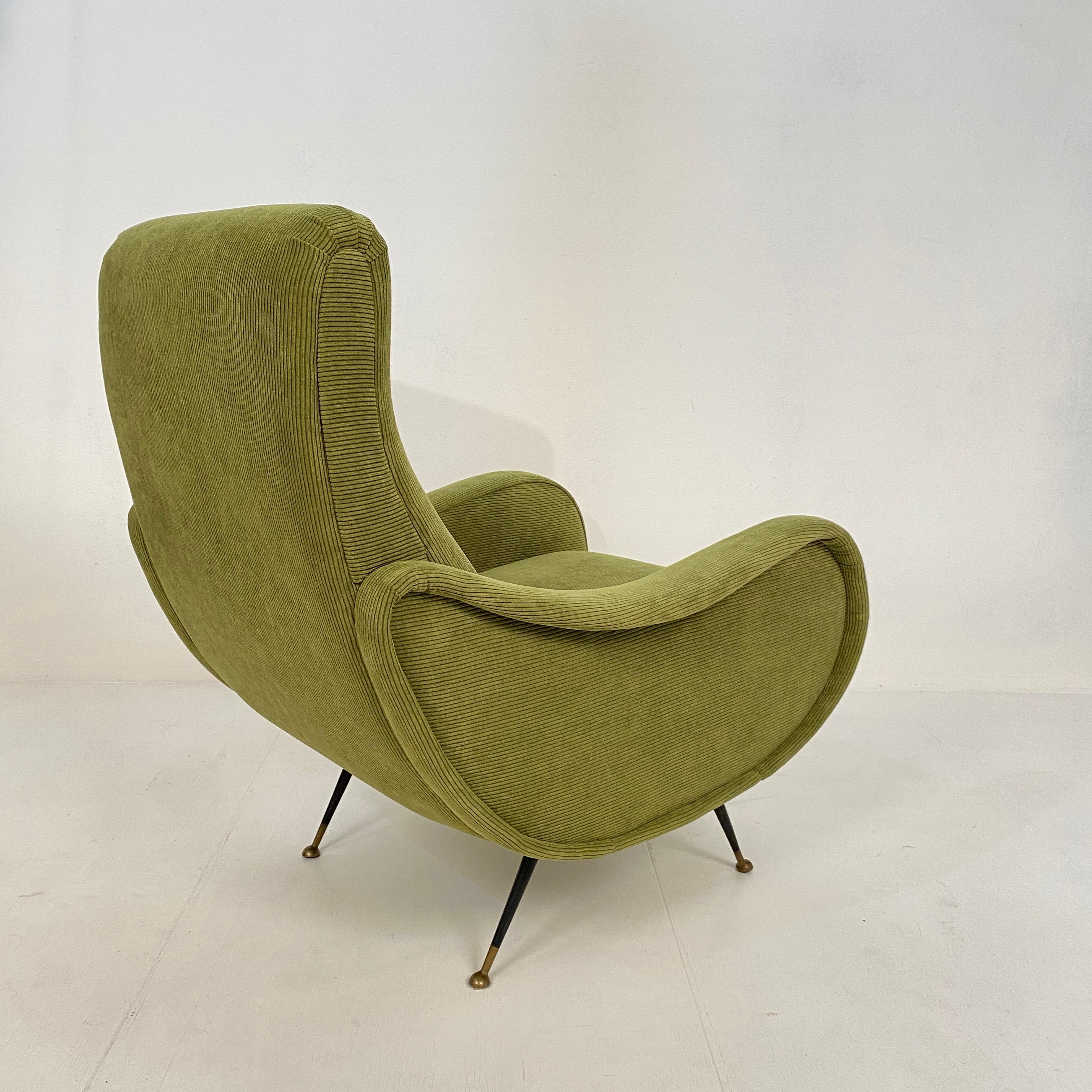 Mid Century Italian Armchair in the Style of Marco Zanuso in Green Cord, 1950 11