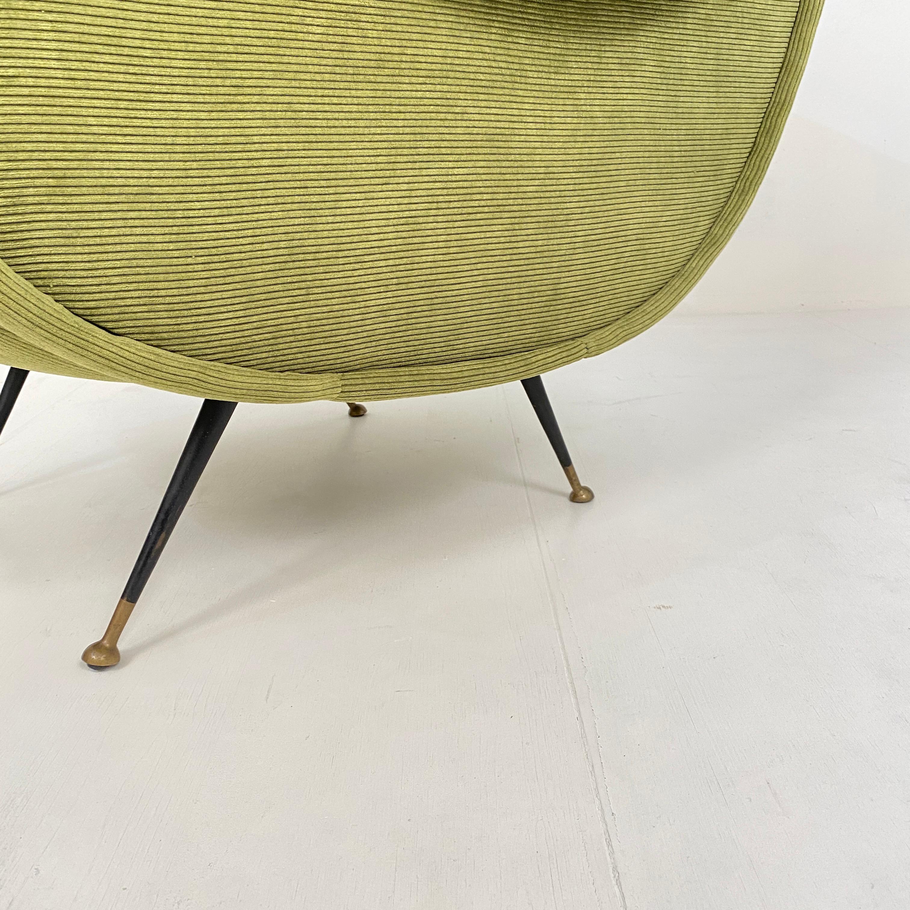Mid Century Italian Armchair in the Style of Marco Zanuso in Green Cord, 1950 12