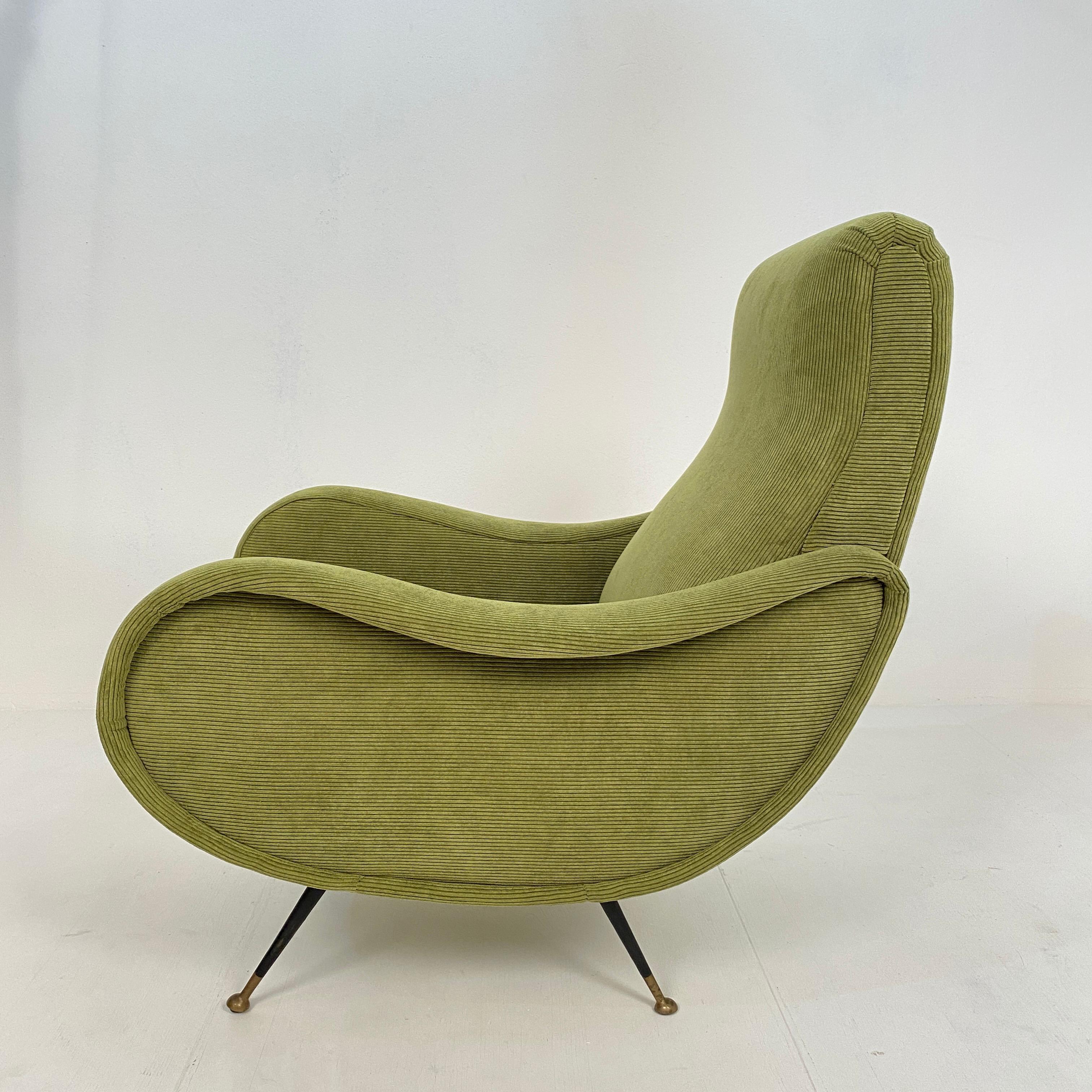 Mid Century Italian Armchair in the Style of Marco Zanuso in Green Cord, 1950 In Good Condition In Berlin, DE