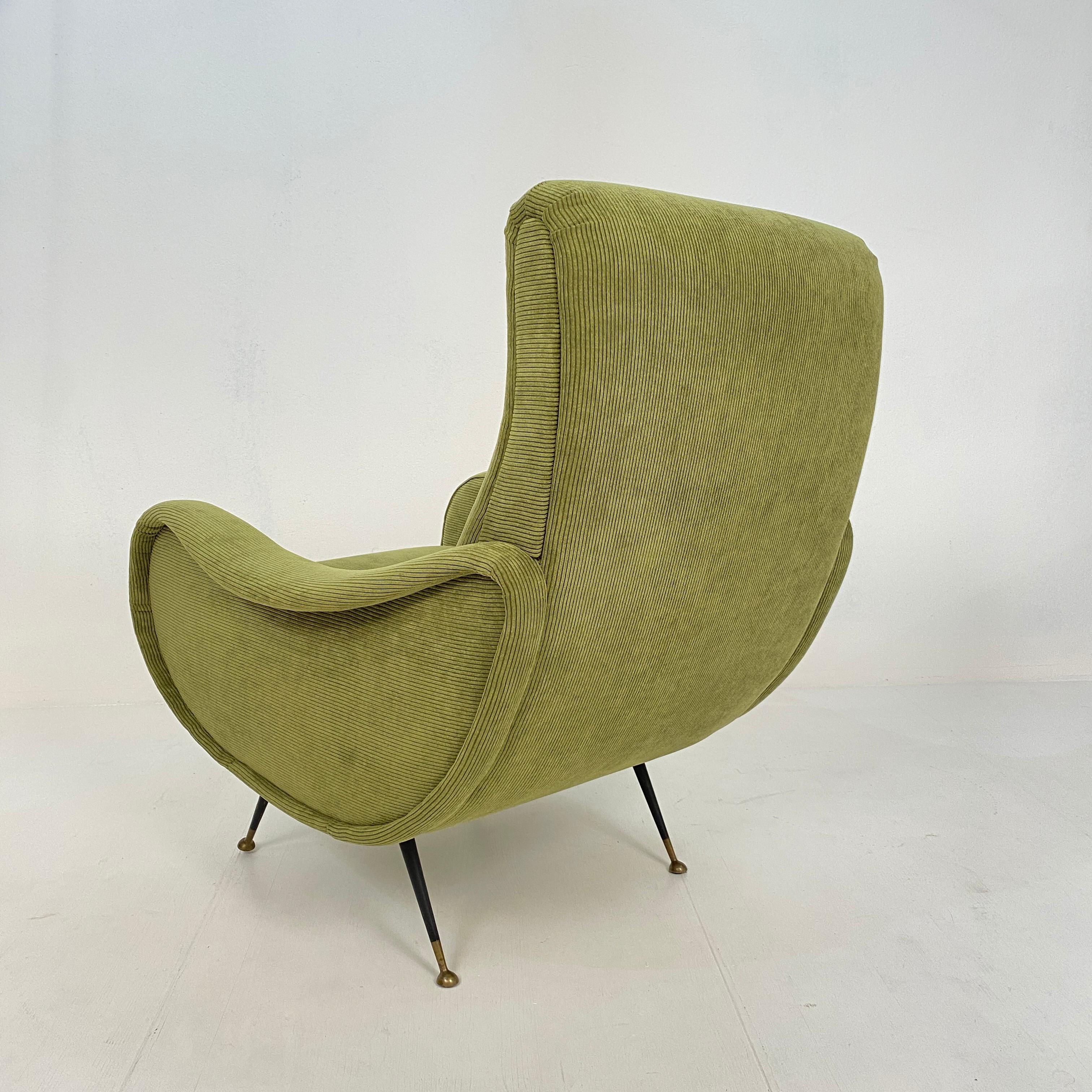 Mid Century Italian Armchair in the Style of Marco Zanuso in Green Cord, 1950 1