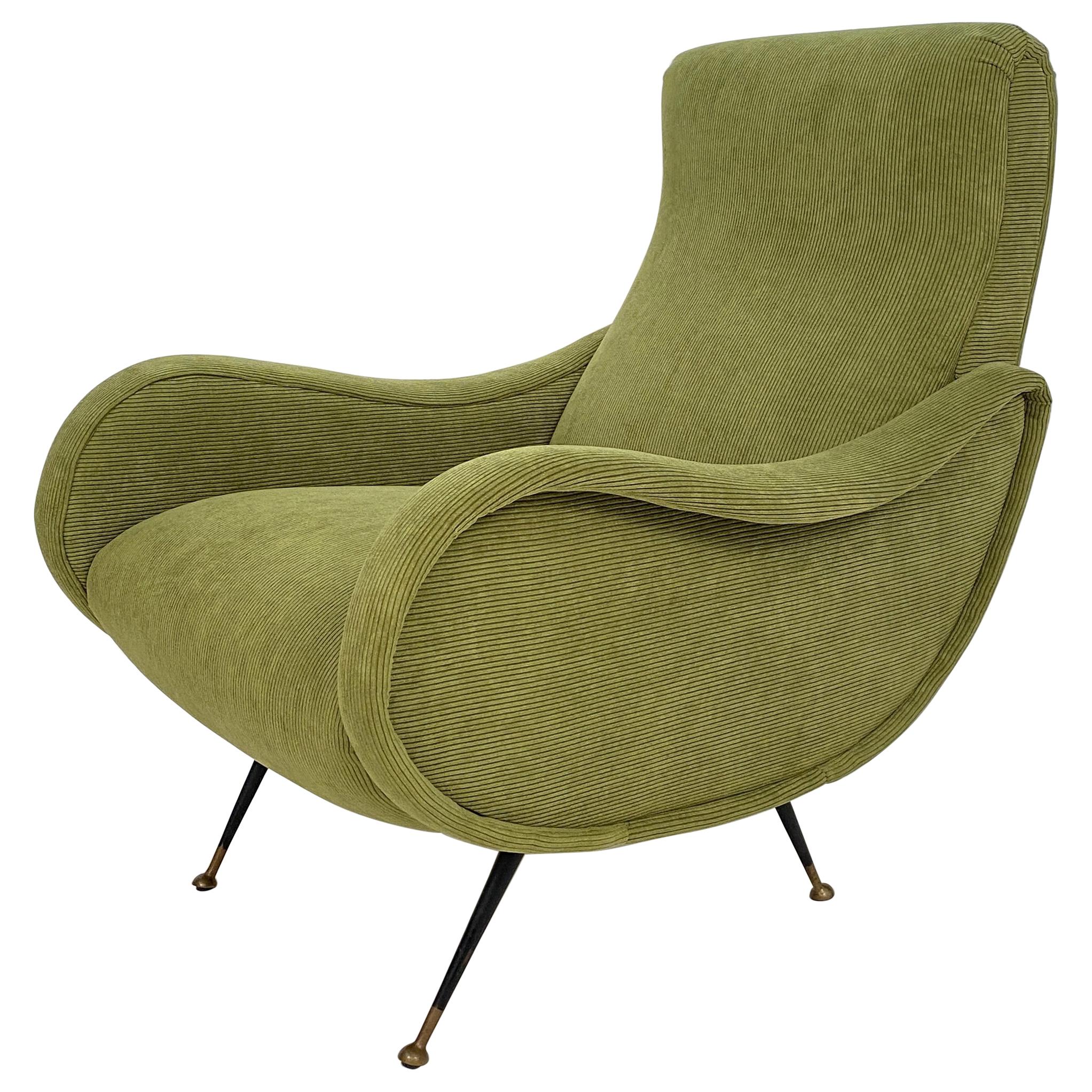 Mid Century Italian Armchair in the Style of Marco Zanuso in Green Cord, 1950