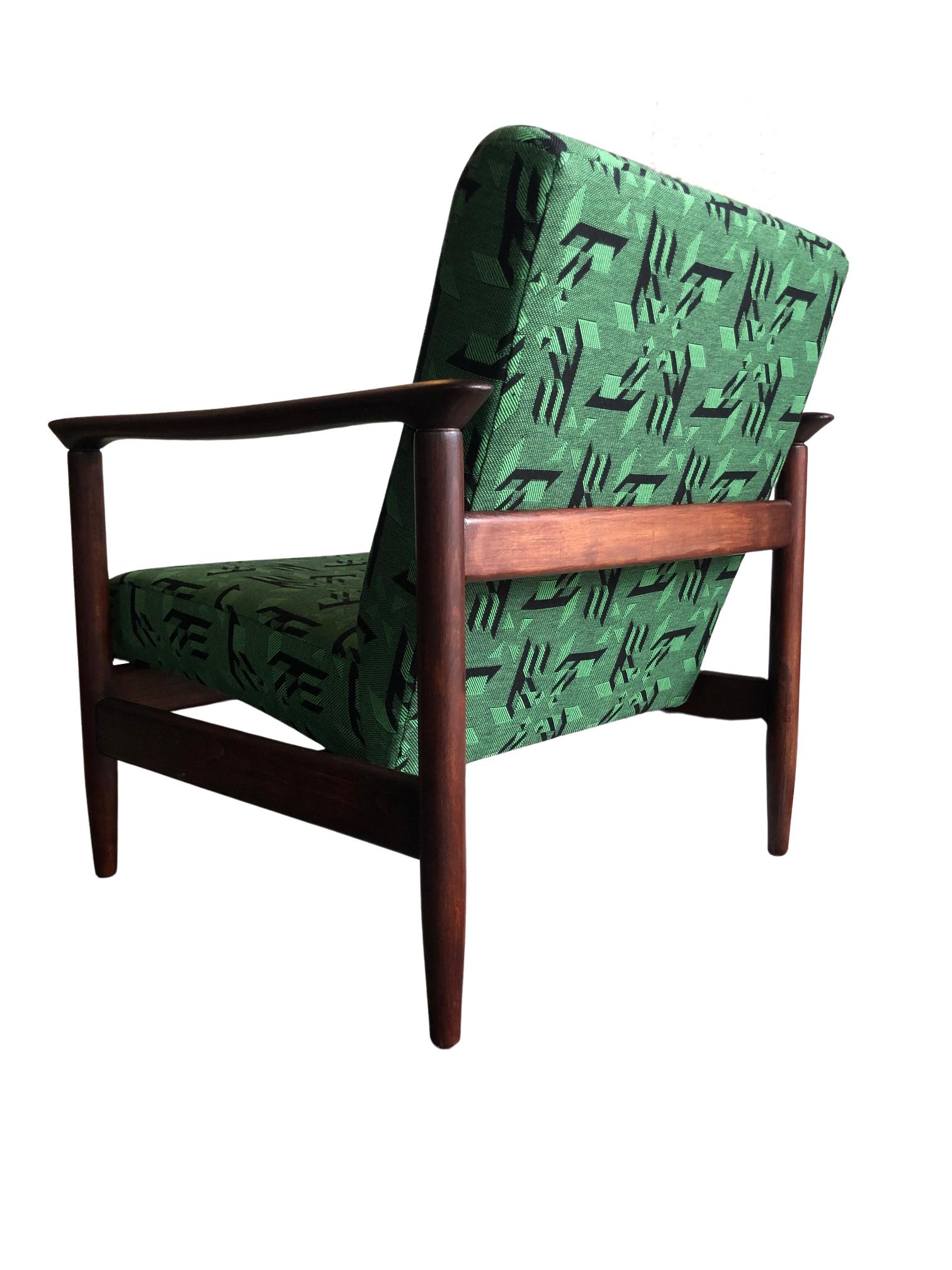 Mid-20th Century Mid Century Armchair in Green Jacquard, by Edmund Homa, 1960s For Sale