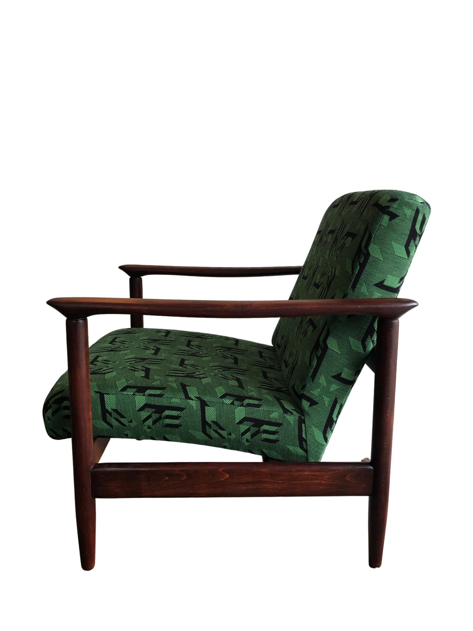 Mid Century Armchair in Green Jacquard, by Edmund Homa, 1960s For Sale 1