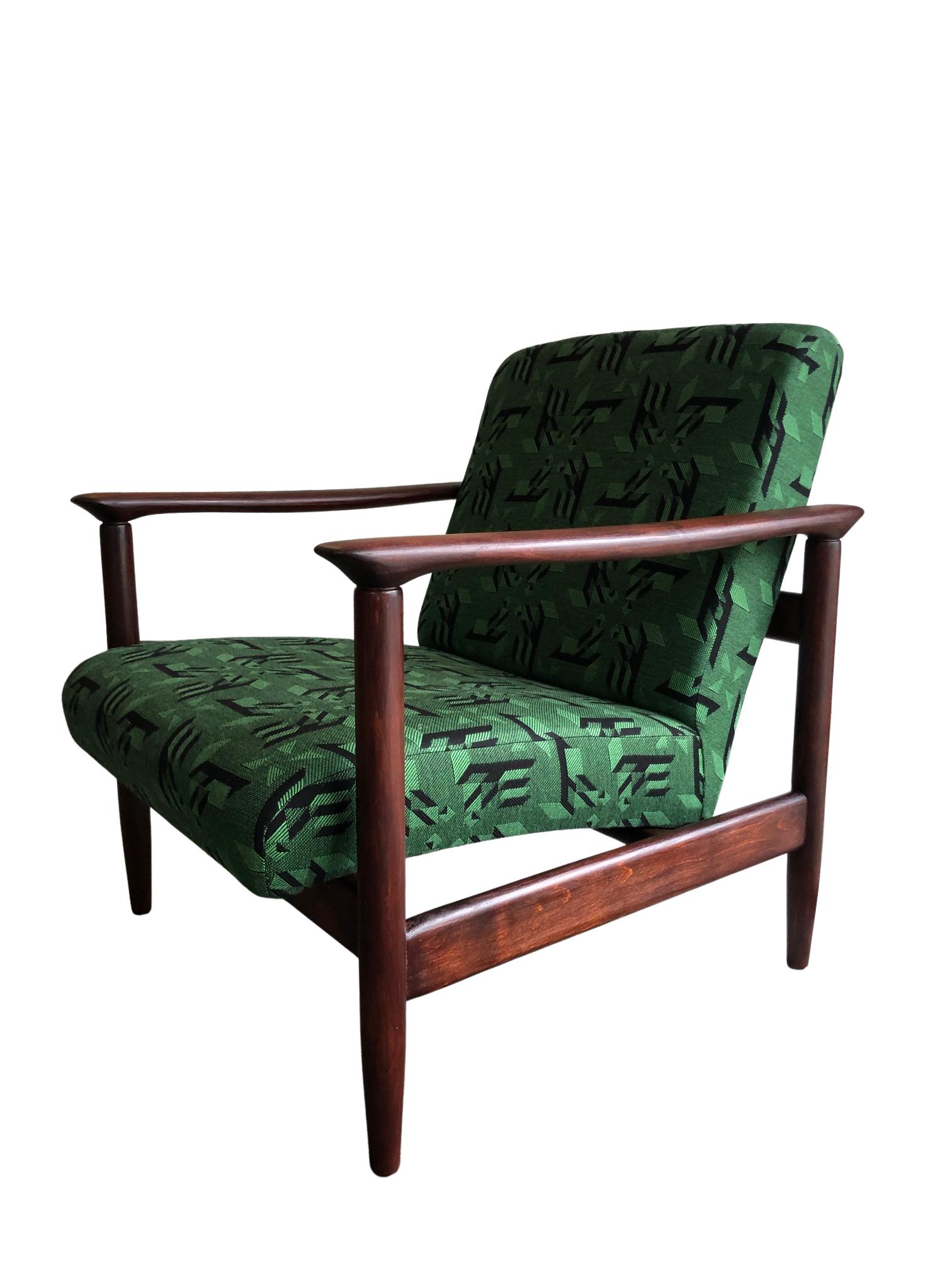 Mid Century Armchair in Green Jacquard, by Edmund Homa, 1960s For Sale 2