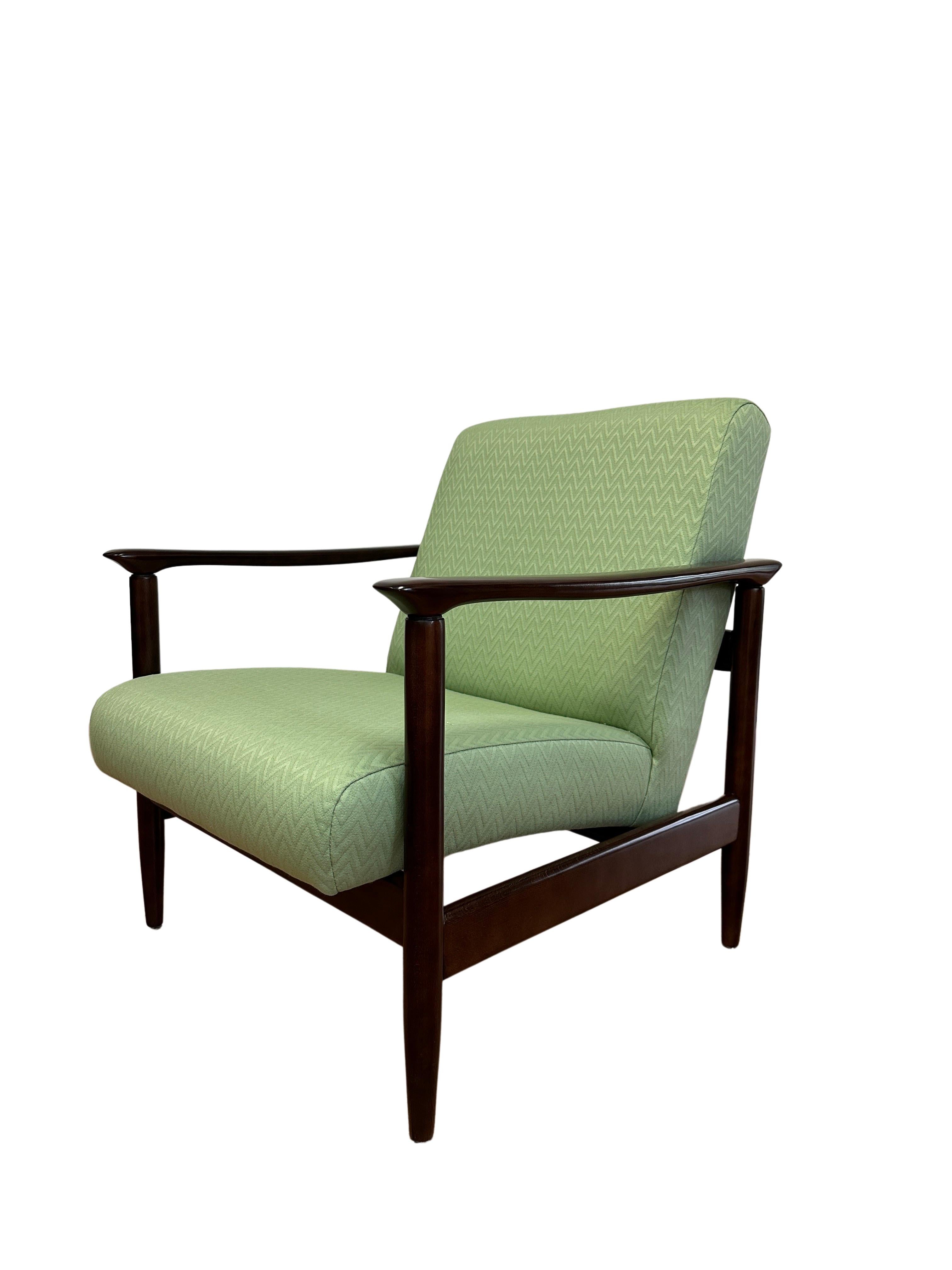 Polish Mid Century Armchair in Green Missoni Upholstery, by Edmund Homa, 1960s For Sale