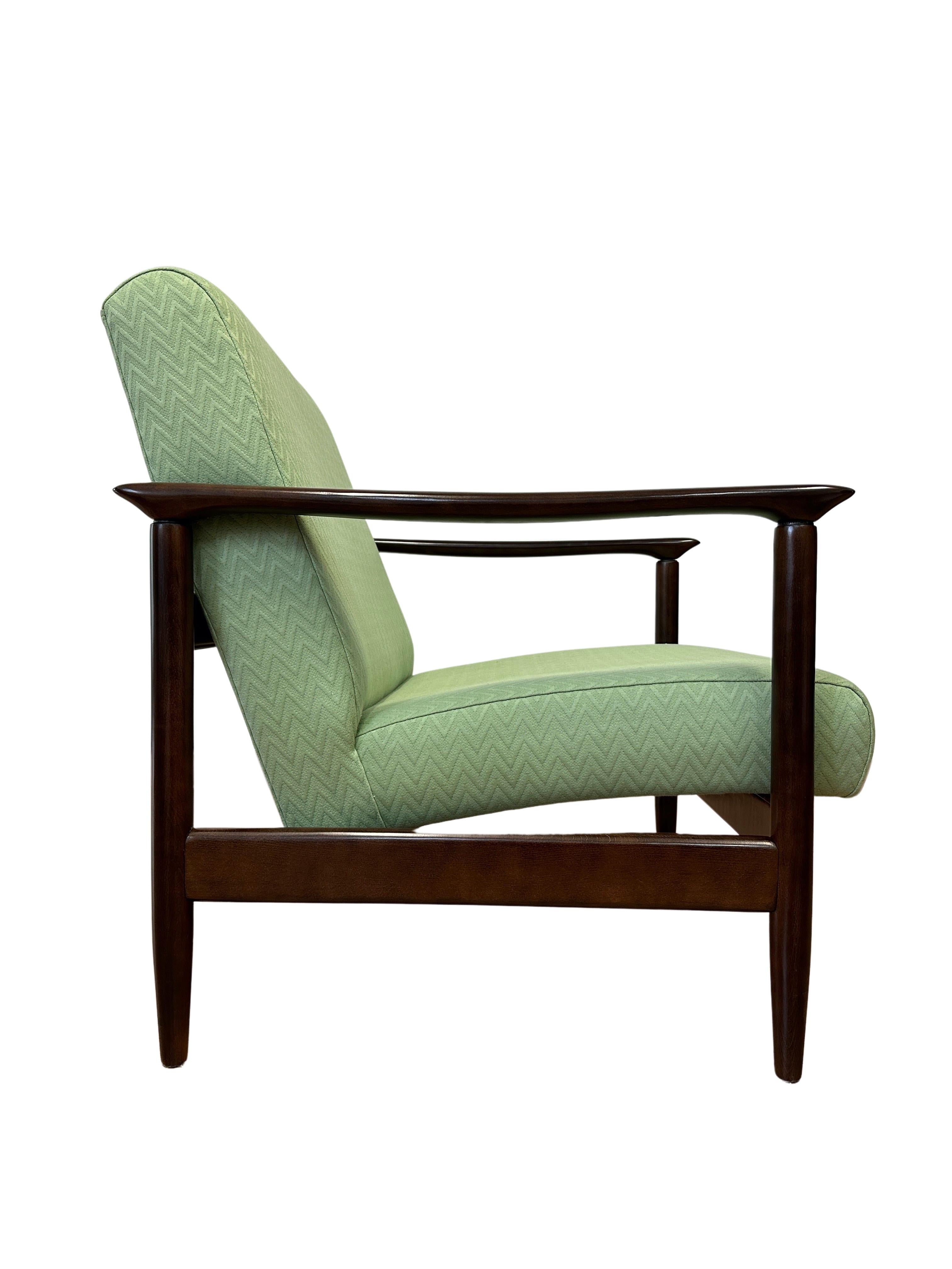 Polish Mid Century Armchair in Green Missoni Upholstery, by Edmund Homa, 1960s For Sale