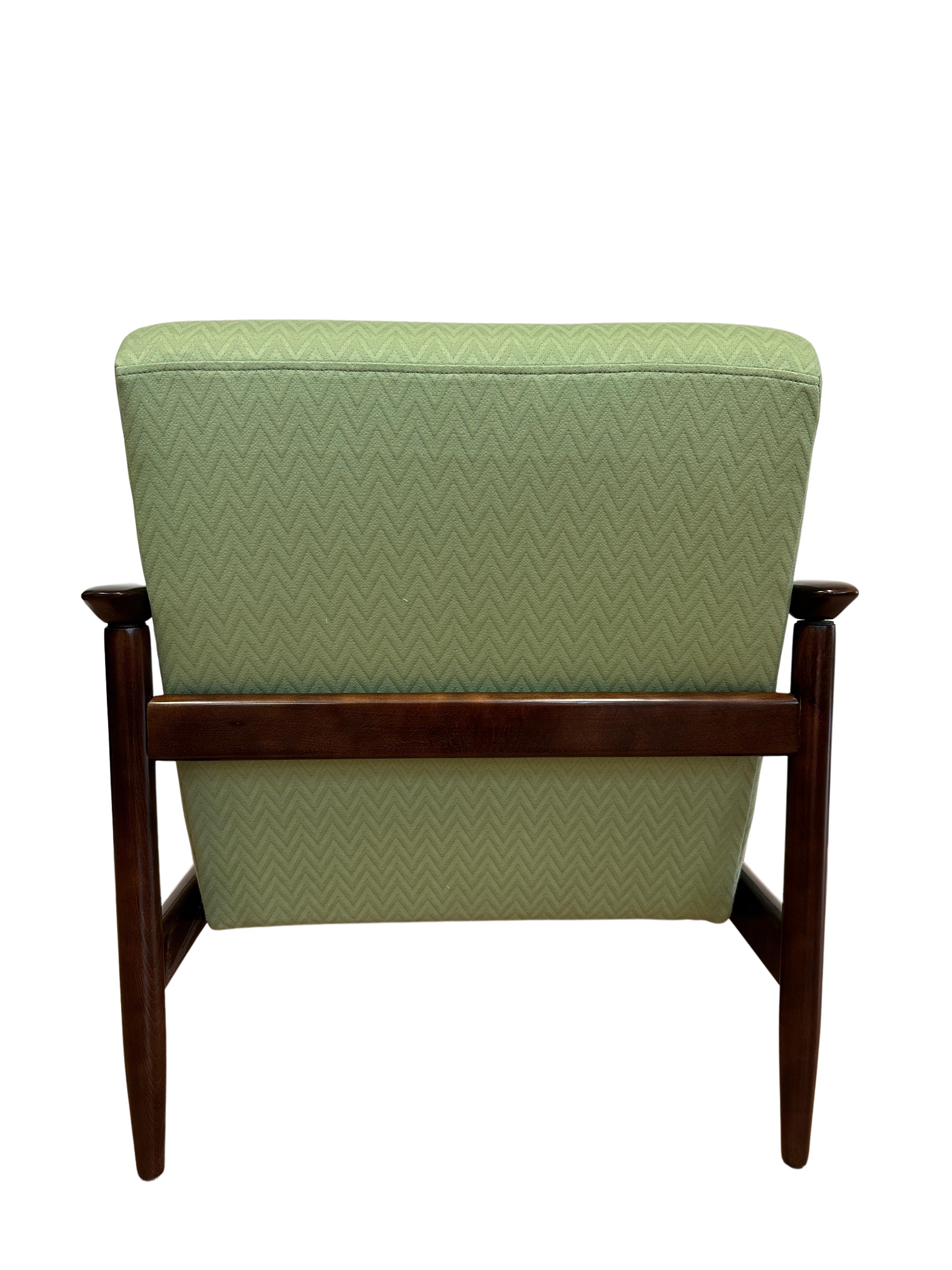 Wood Mid Century Armchair in Green Missoni Upholstery, by Edmund Homa, 1960s For Sale