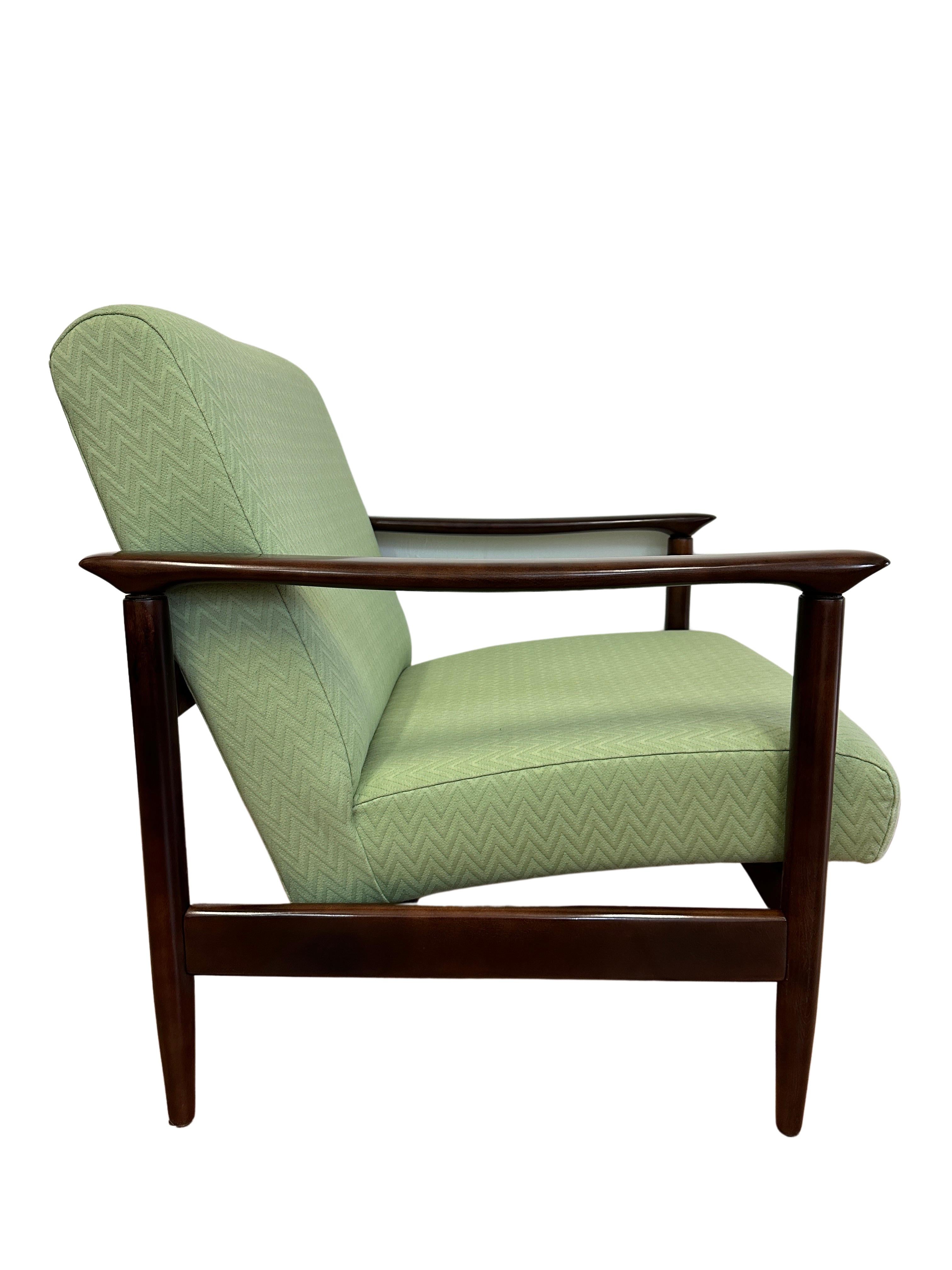 Wood Mid Century Armchair in Green Missoni Upholstery, by Edmund Homa, 1960s For Sale