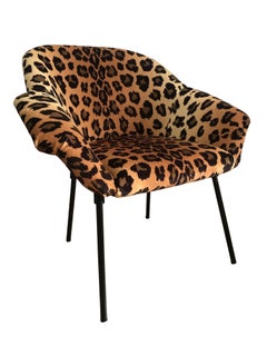 Poltrona di metà secolo in velluto leopardato, anni '60