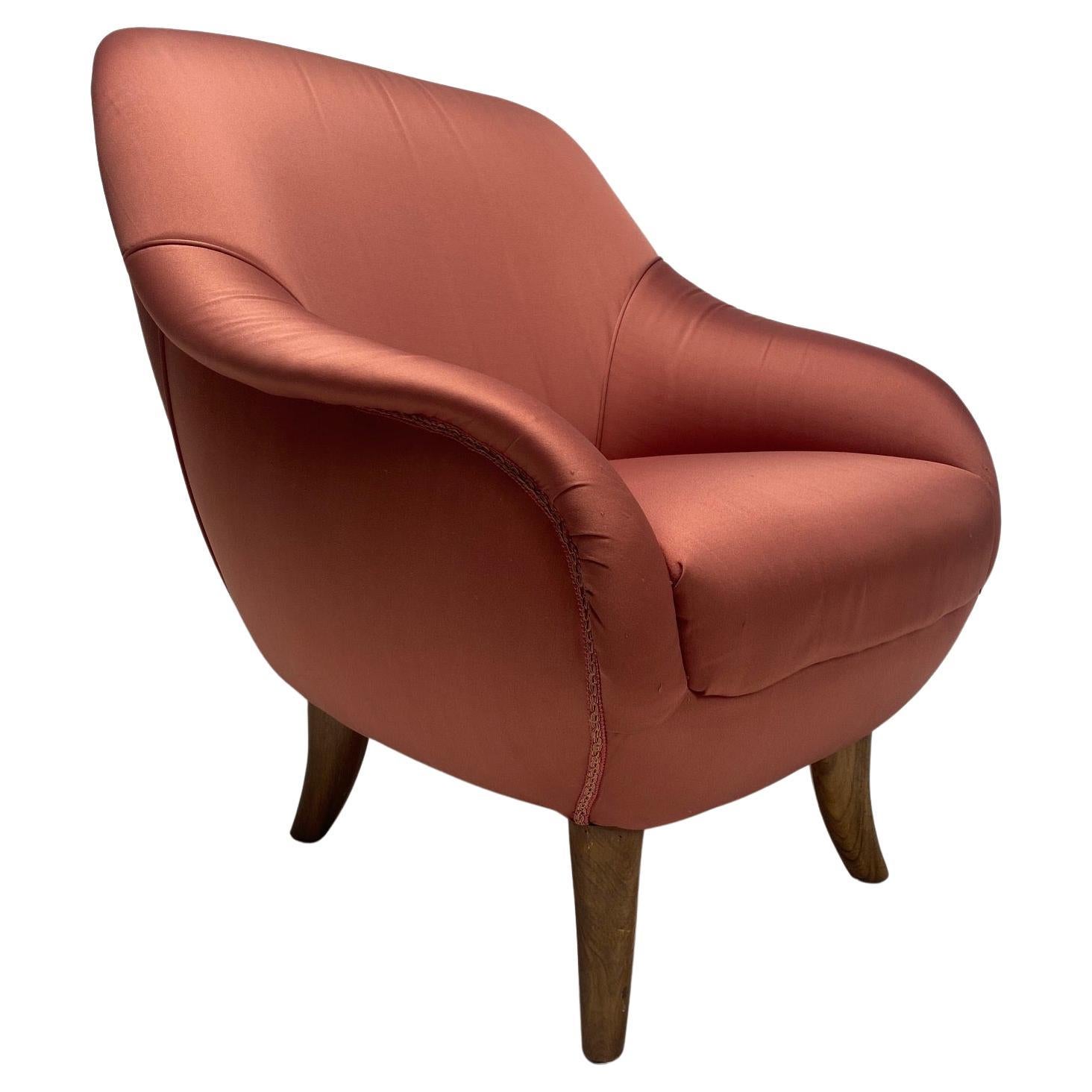 Mid-Century Armchair in Pink Satin, Gio Ponti Style, Italy, 1950s