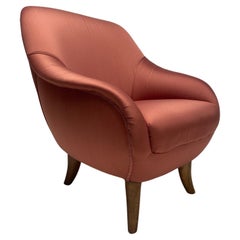 Mid-Century Armchair in Pink Satin, Gio Ponti Style, Italy, 1950s