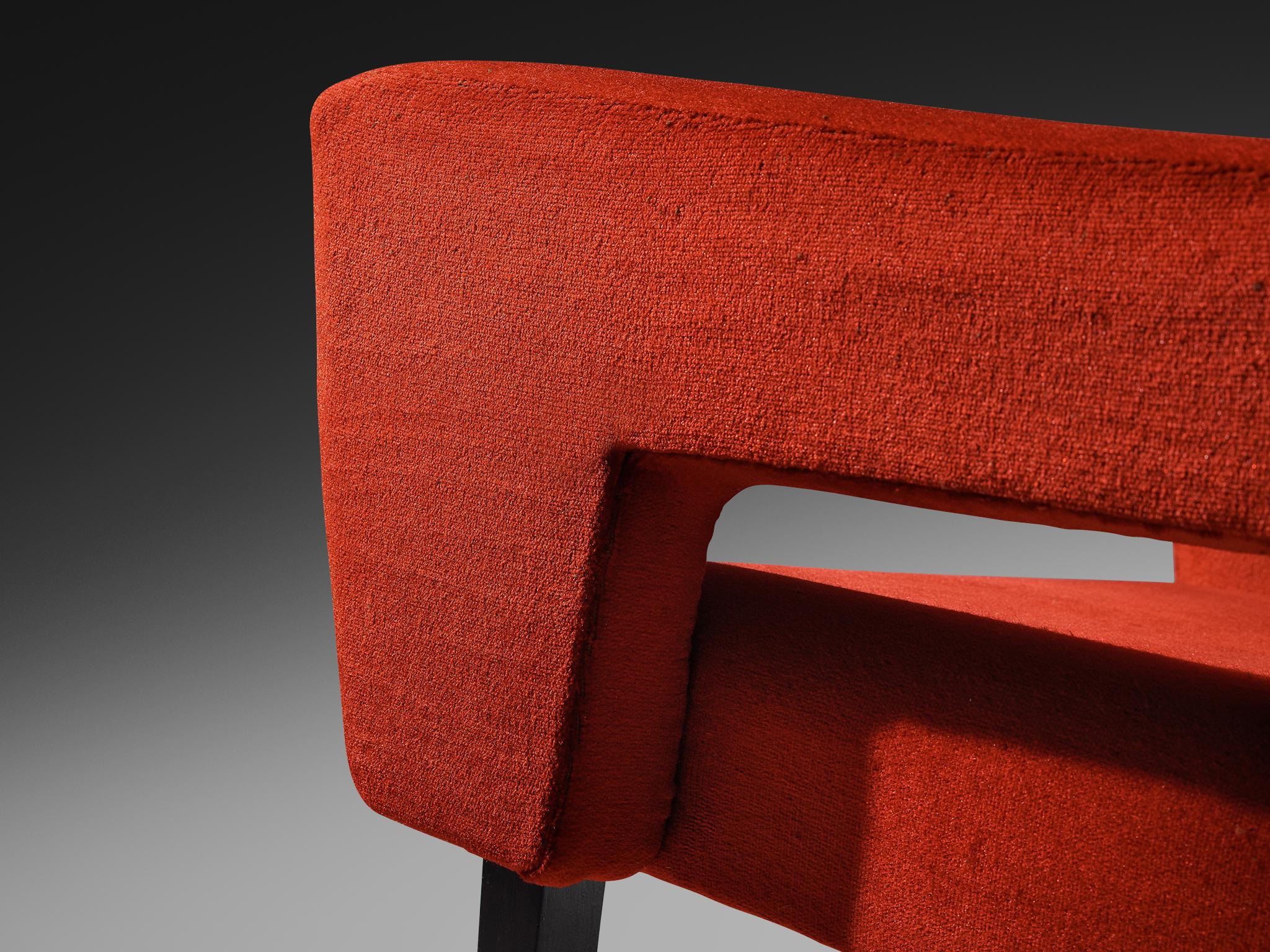 Mid-Century Modern Mid-Century Armchair in Red Velvet Upholstery For Sale