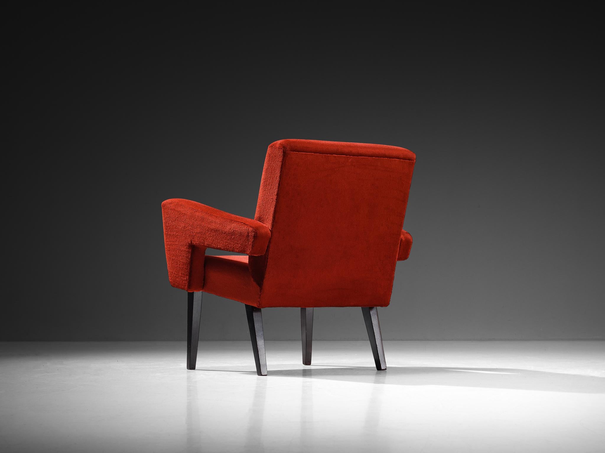 Czech Mid-Century Armchair in Red Velvet Upholstery For Sale