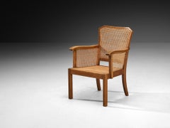 Sessel im Mid-Century-Stil aus massiver Eiche und Rohrgeflecht