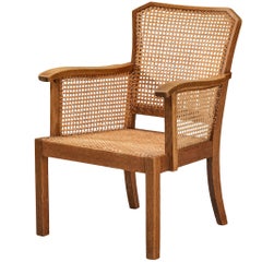 Sessel im Mid-Century-Stil aus massiver Eiche und Rohrgeflecht