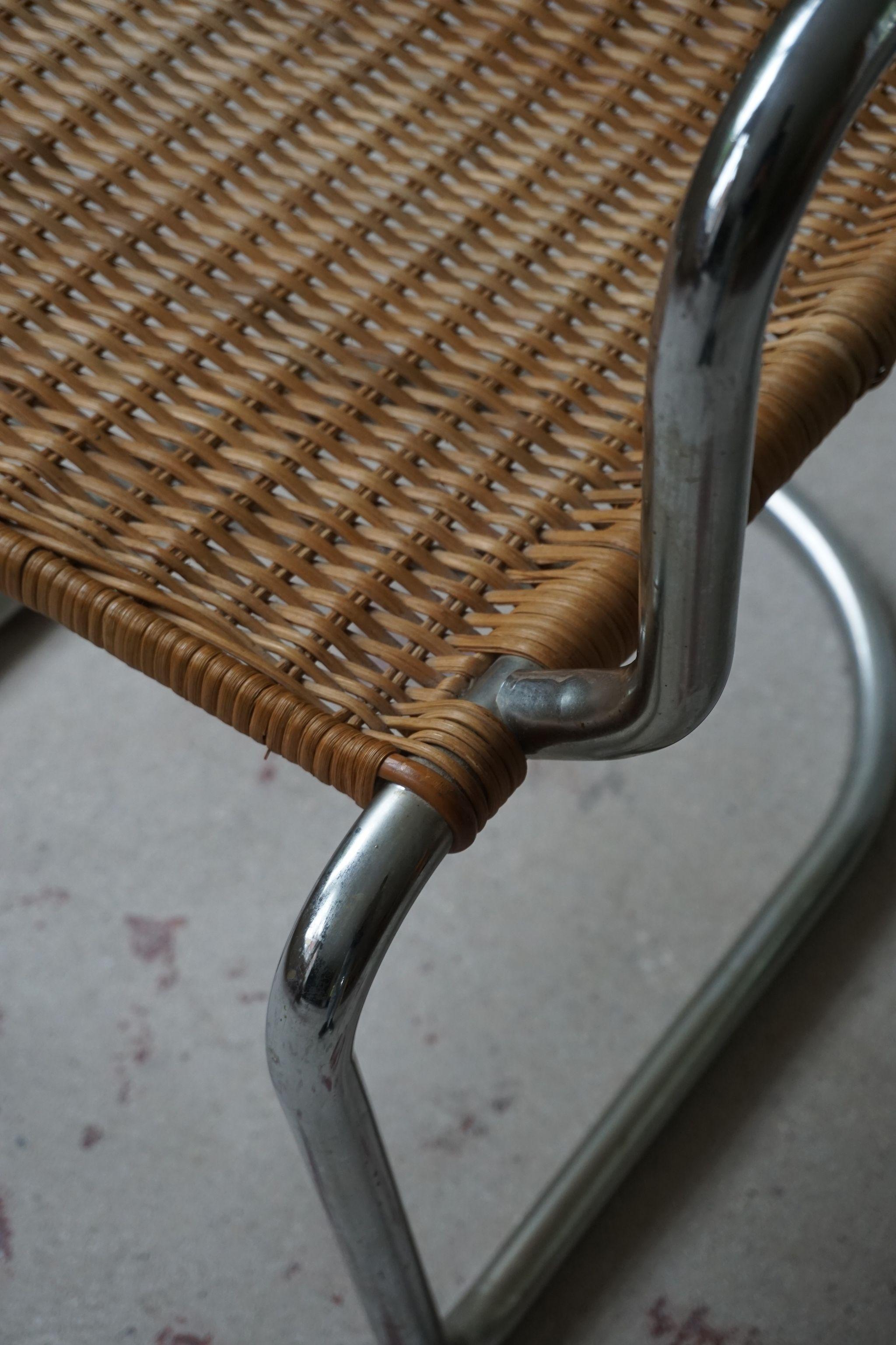 20th Century Mid Century Armchair in Wicker and Steel, Bauhaus Style, 1940s