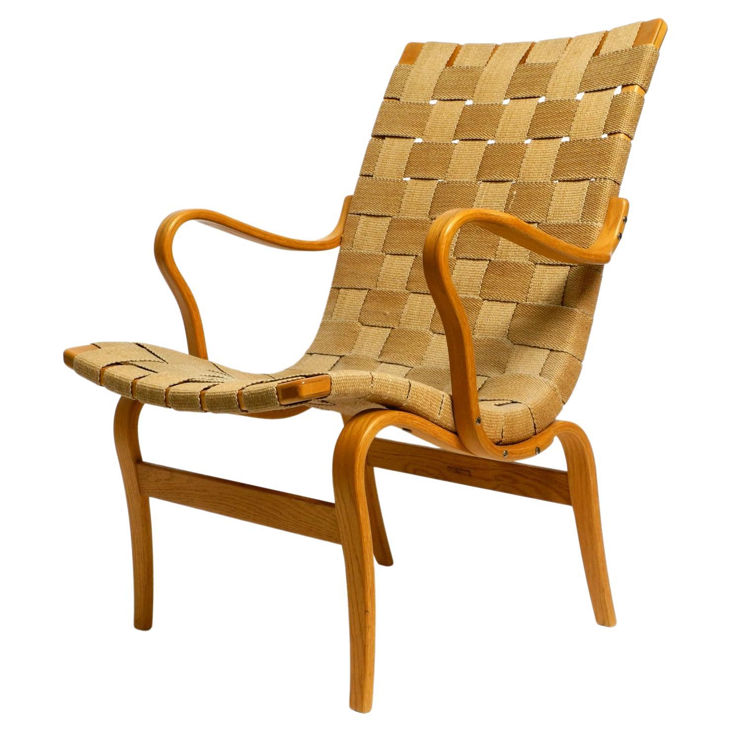 Mid Century armchair model "Eva" by Bruno Mathsson made of birch and hemp weave For Sale