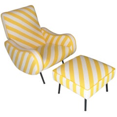 Mid-Century Armchair with Footrest in the Style of Marco Zanuso, Italy, 1960