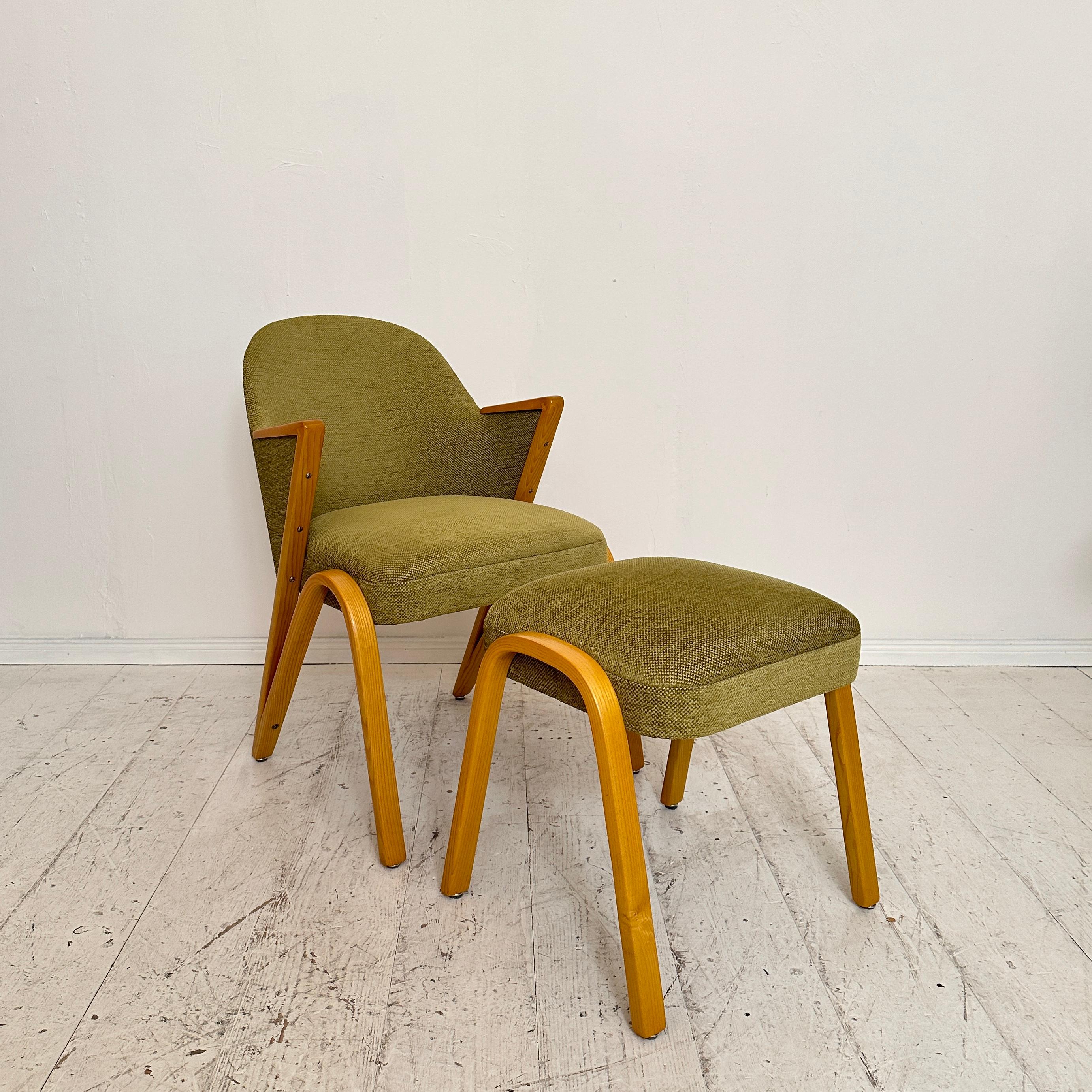 Mid Century Armchair with Ottoman by Paul Bode in Green Fabric, around 1950 For Sale 6