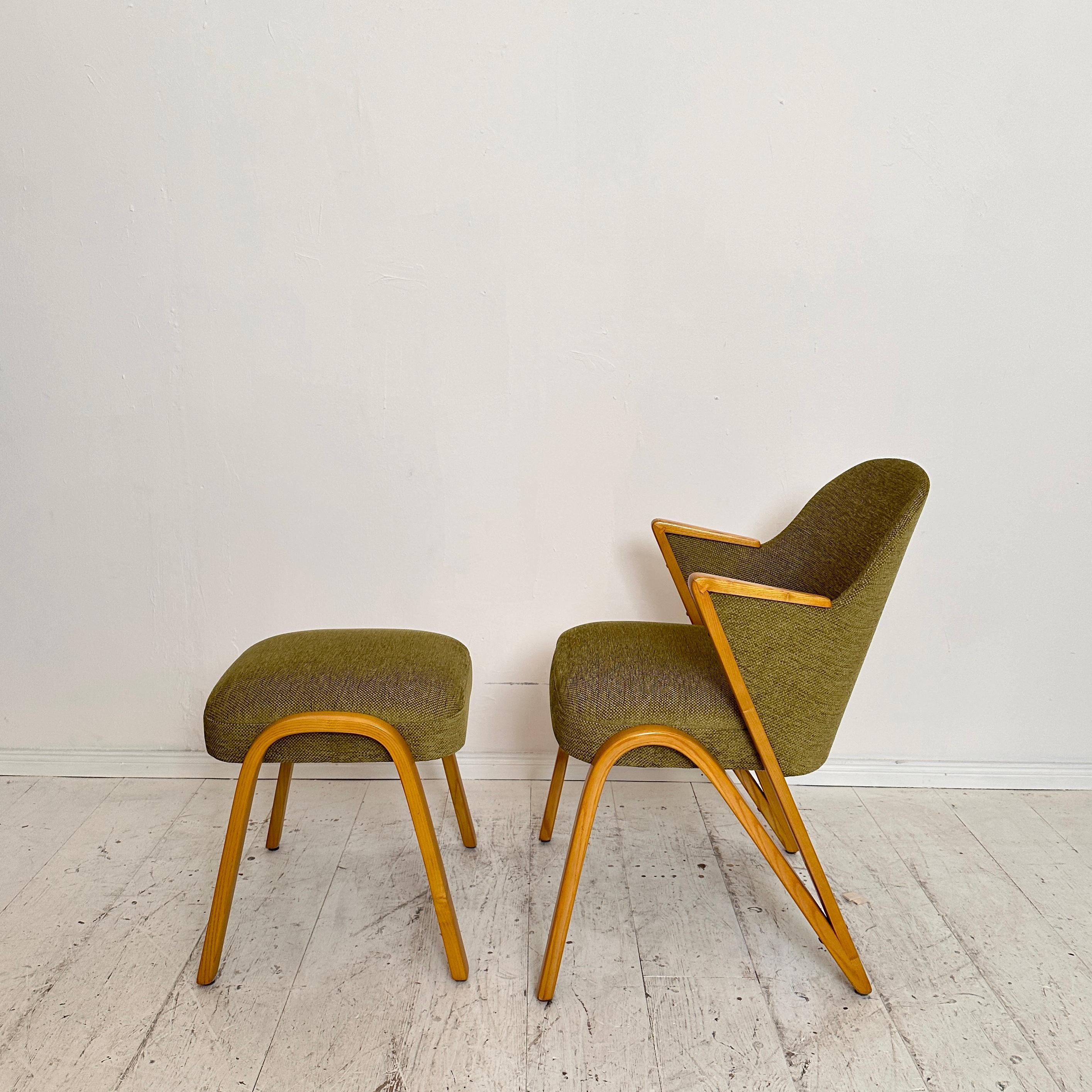 Mid-Century Modern Mid Century Armchair with Ottoman by Paul Bode in Green Fabric, around 1950 For Sale