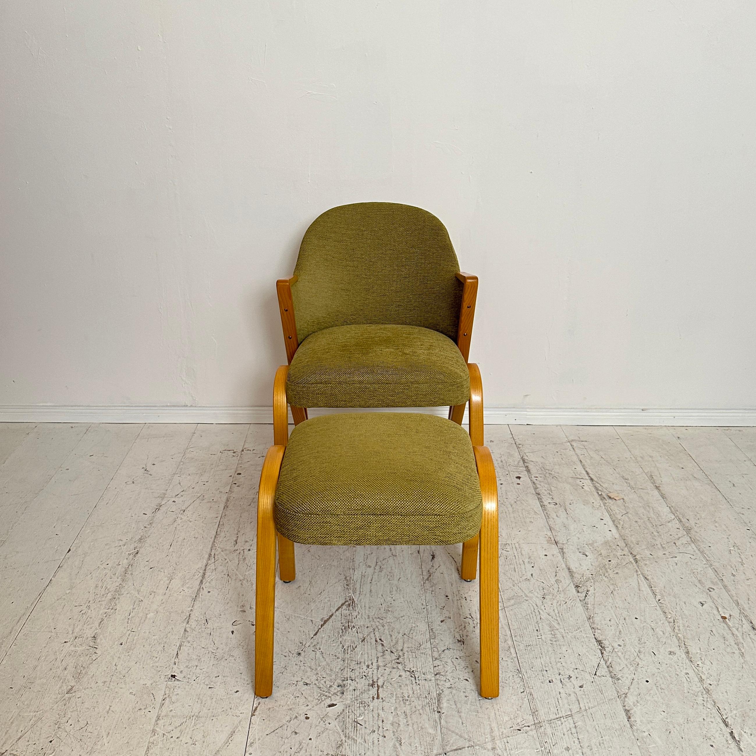 German Mid Century Armchair with Ottoman by Paul Bode in Green Fabric, around 1950 For Sale