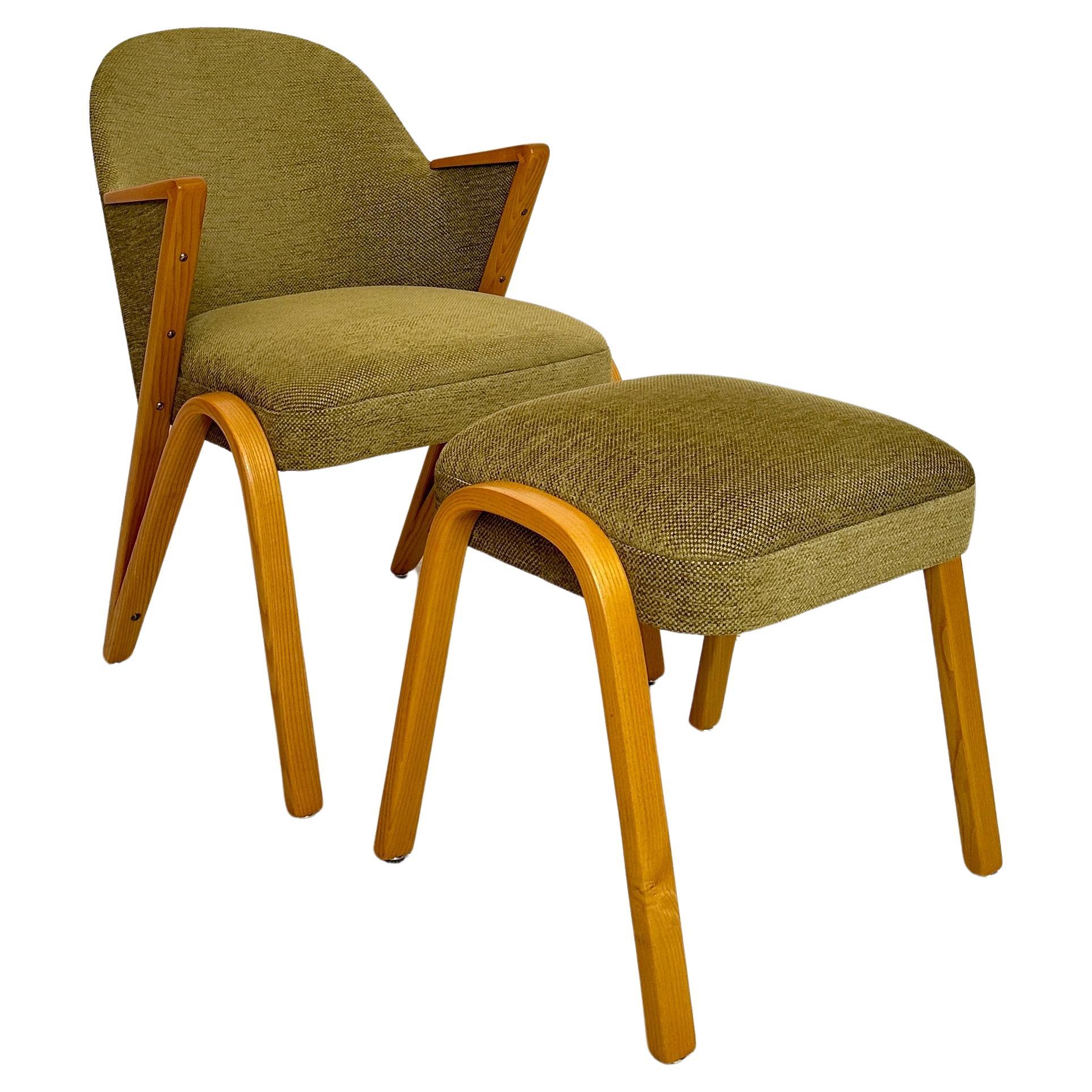 Fauteuil du milieu du siècle avec ottomane par Paul Bode en tissu vert, vers 1950