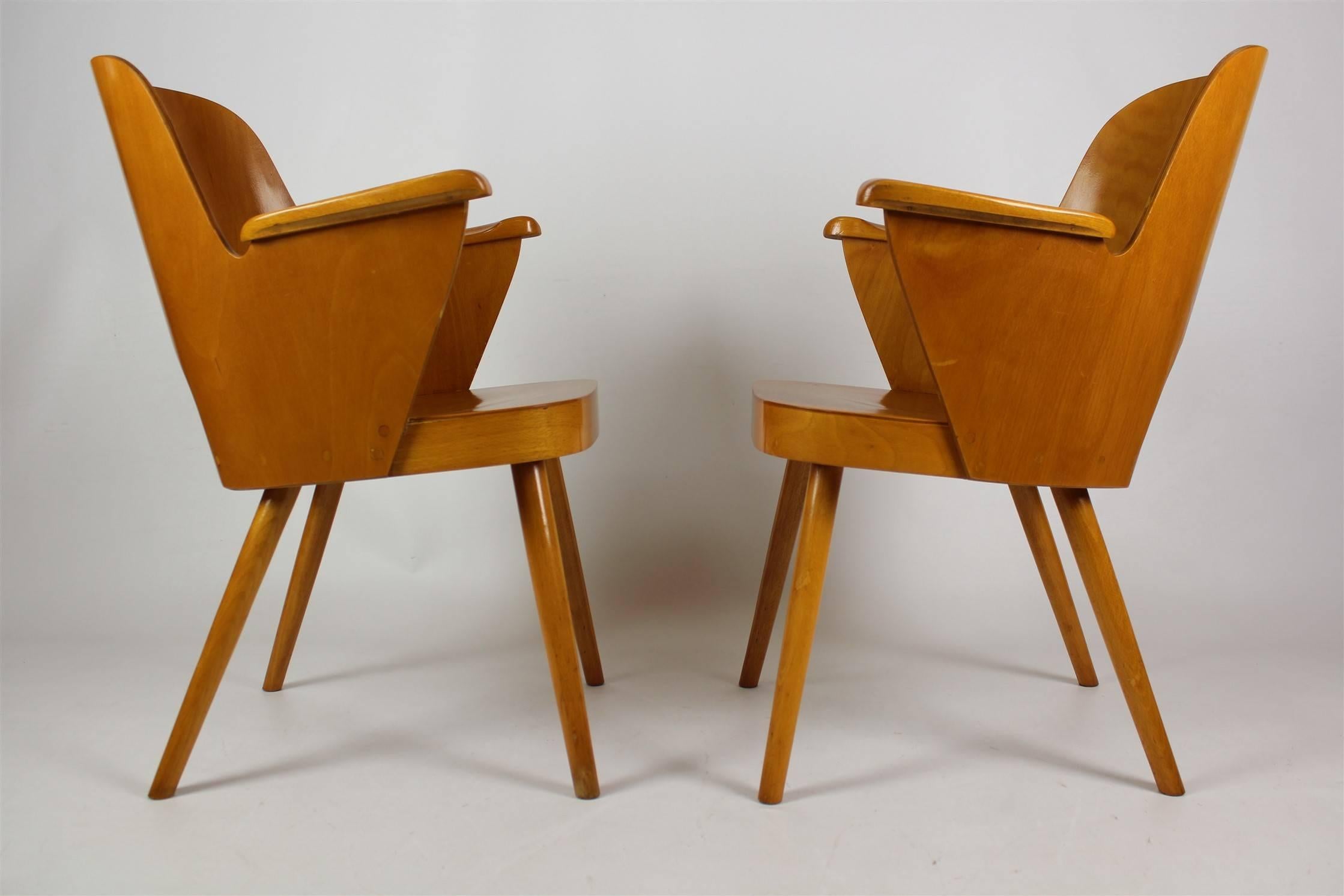 Beech Midcentury Armchairs by Lubomír Hofmann for Ton/Thonet, 1961, Set of Four