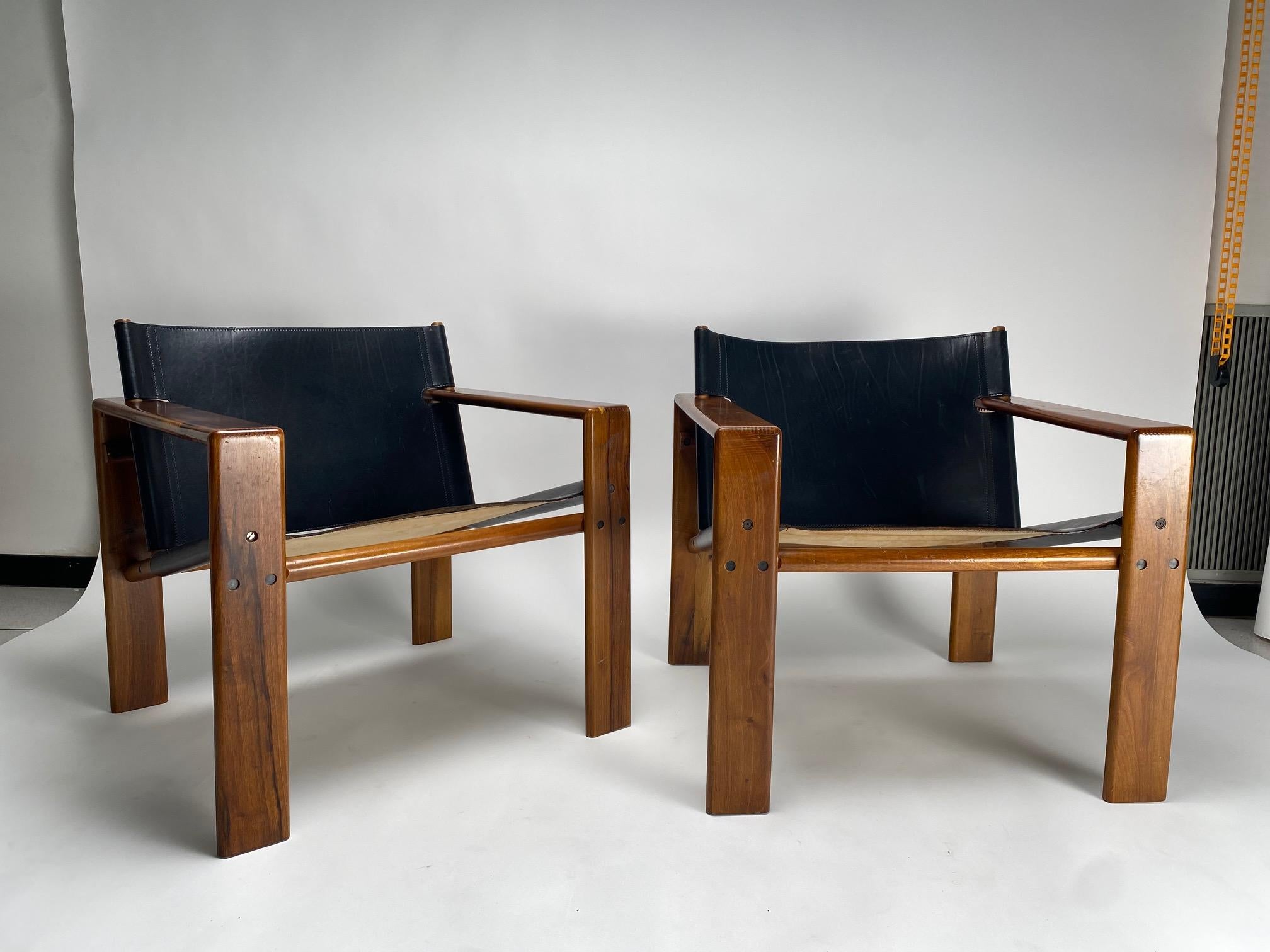 Mid Century Armchairs by Tarcisio Colzani, Wood & Leather, Italy, 1960s For Sale 1