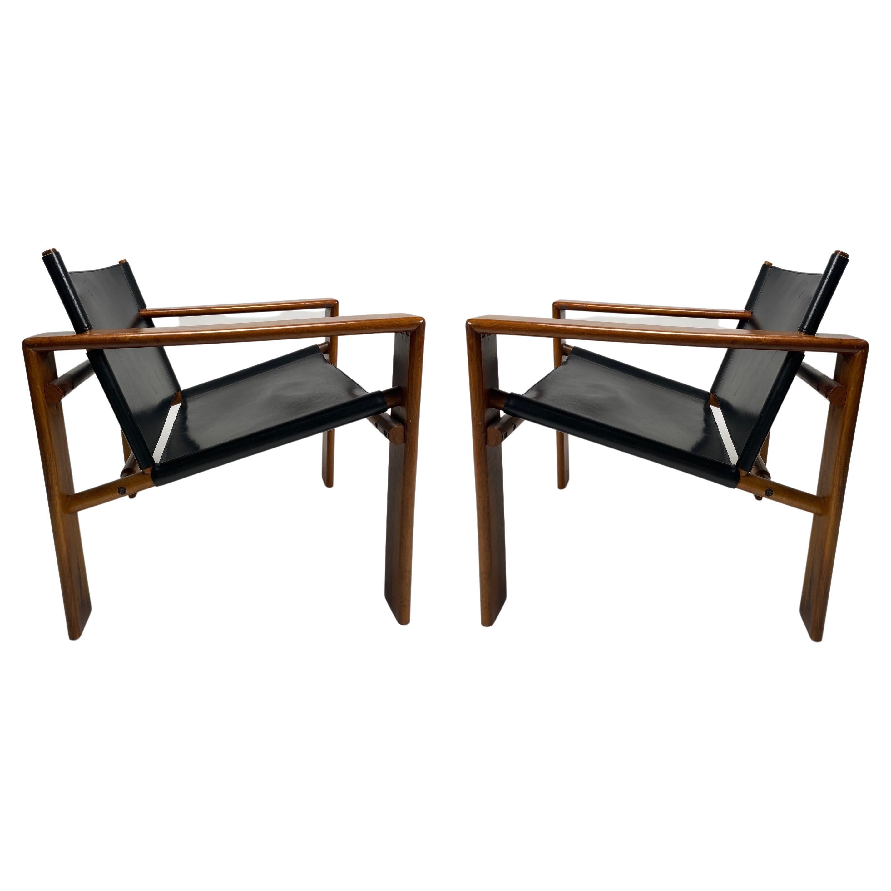 Mid Century Armchairs by Tarcisio Colzani, Wood & Leather, Italy, 1960s