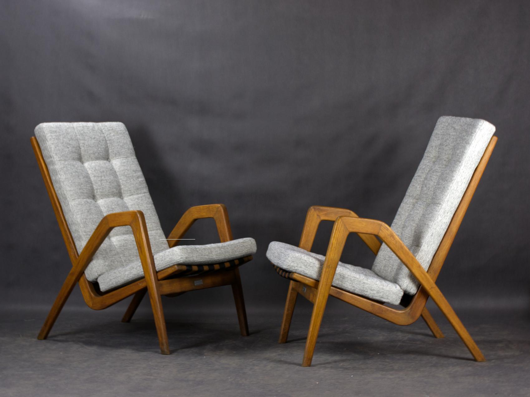 Fauteuils / chaises longues du milieu du siècle par Jan Vanek pour ULUV Tchécoslovaquie, années 1950 Bon état - En vente à Lucenec, SK