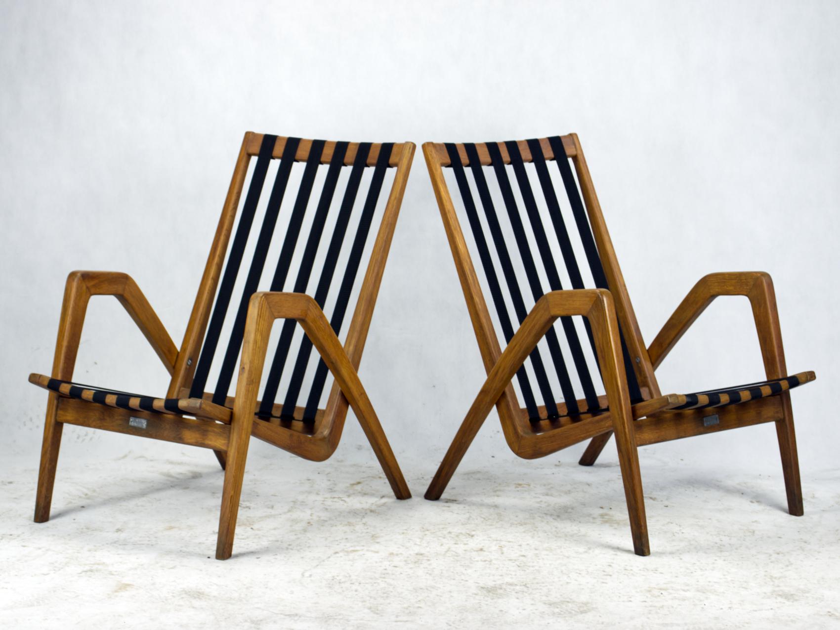 Beech Mid Century Armchairs / Easy Chairs by Jan Vanek for ULUV Czechoslovakia, 1950s For Sale