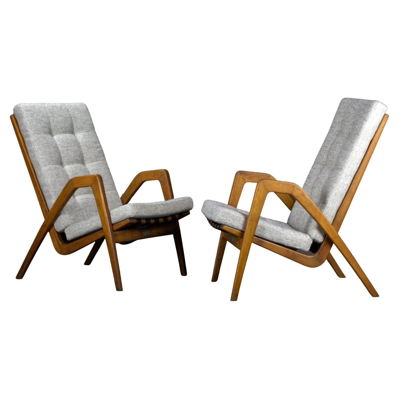 Mid Century Armchairs / Easy Chairs by Jan Vanek for ULUV Czechoslovakia, 1950s For Sale