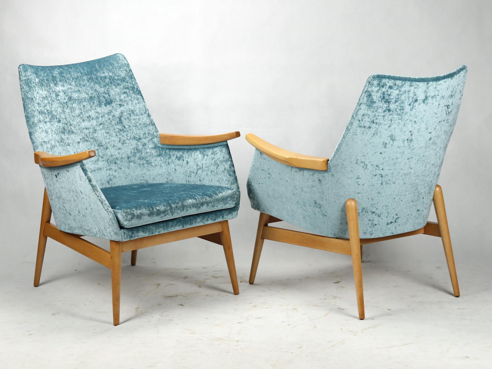 Light Blue Mid Century Armchairs Fully Restored, circa 1960 In Excellent Condition In Lucenec, SK