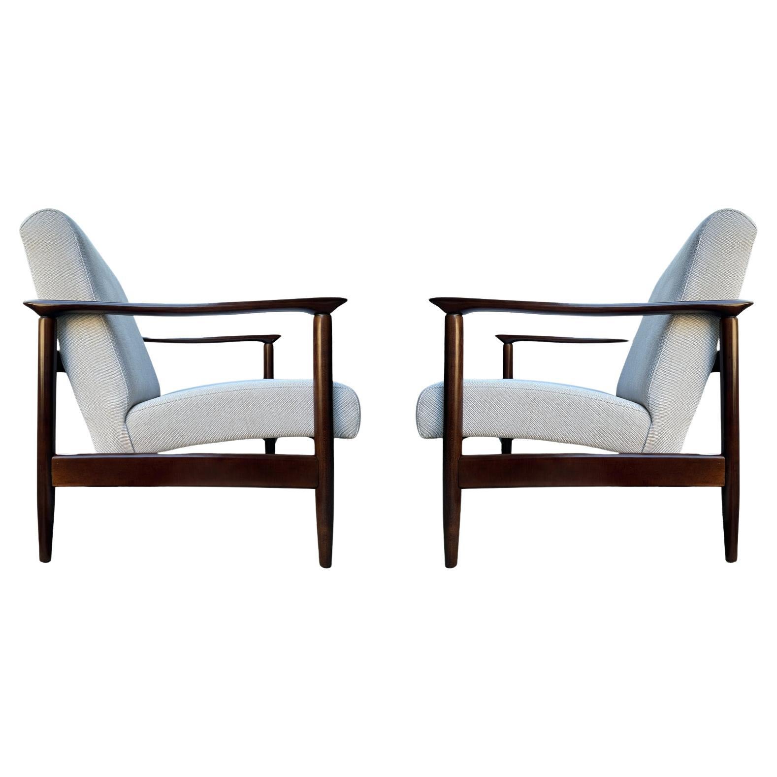 Mid Century Armchairs in Beige Linen, by Edmund Homa, 1960s, Set of Two For Sale