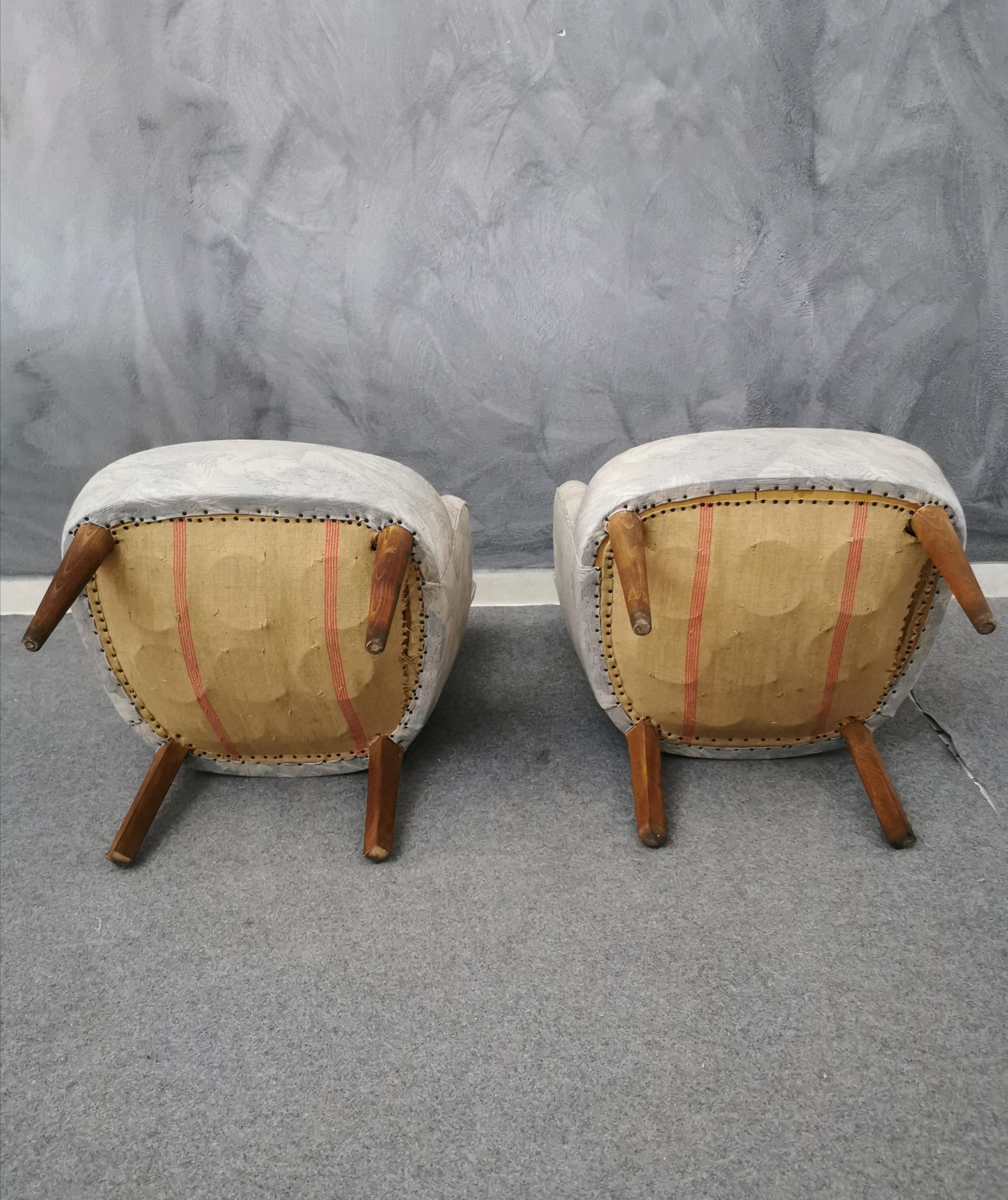 Set of 2 Armchairs Bedroom Striped Fabric Wood Mid Century Italian Design, 1960s 2