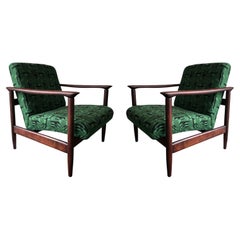 Mid Century Armchairs in Green Jacquard, by Edmund Homa, 1960s, Set of Two