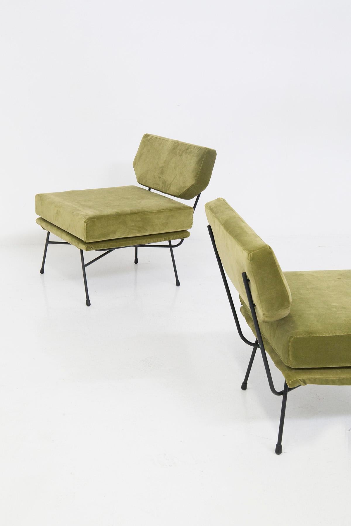 Midcentury Armchairs in Green Velvet and Iron 4