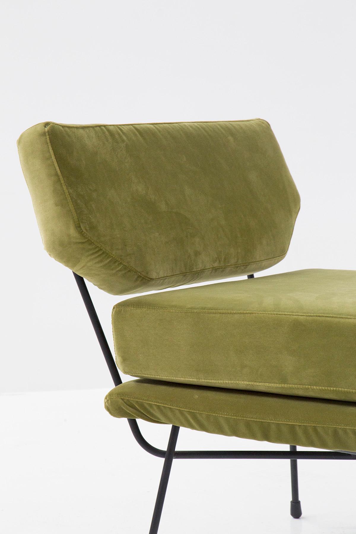 Mid-Century Modern Midcentury Armchairs in Green Velvet and Iron