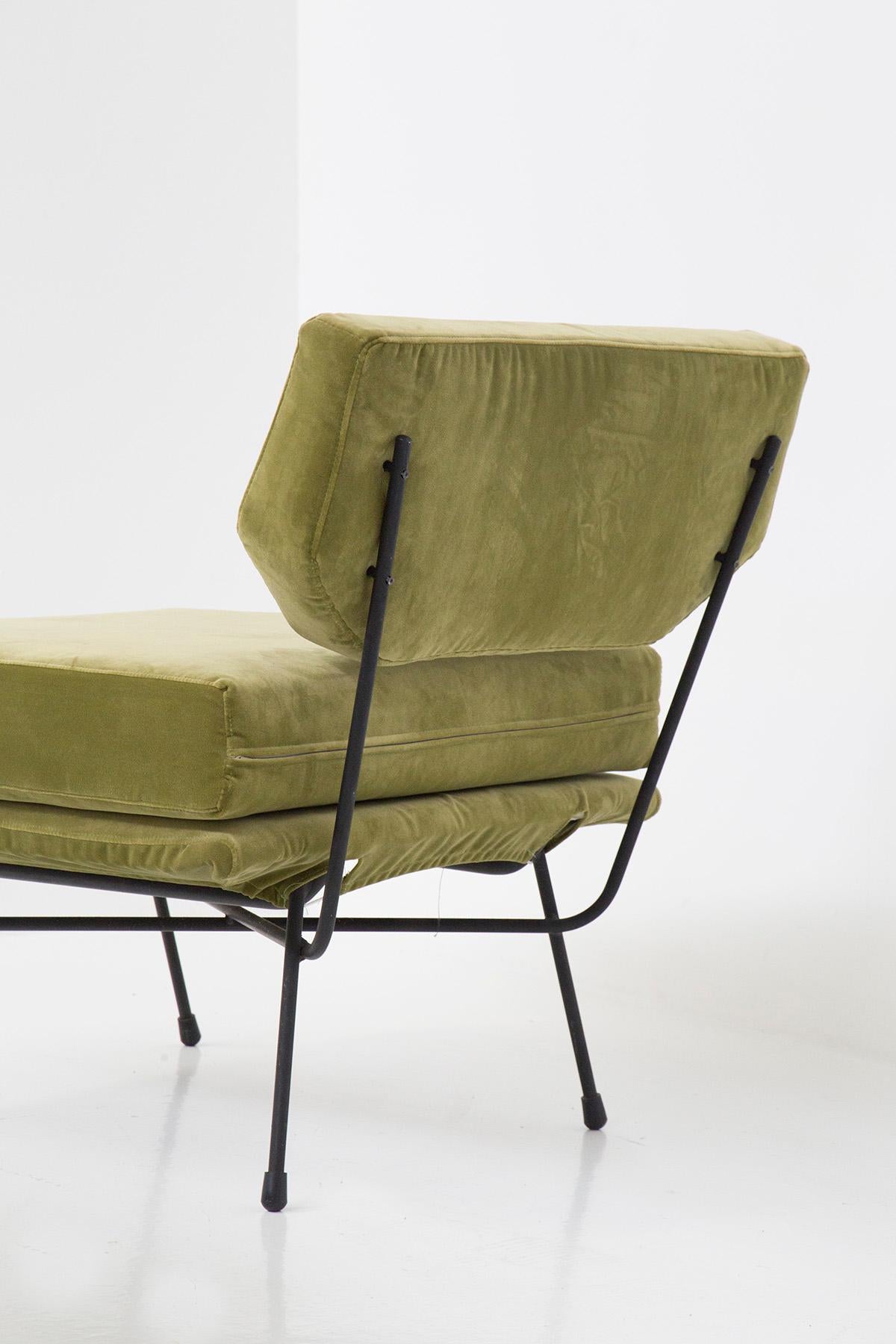 Italian Midcentury Armchairs in Green Velvet and Iron