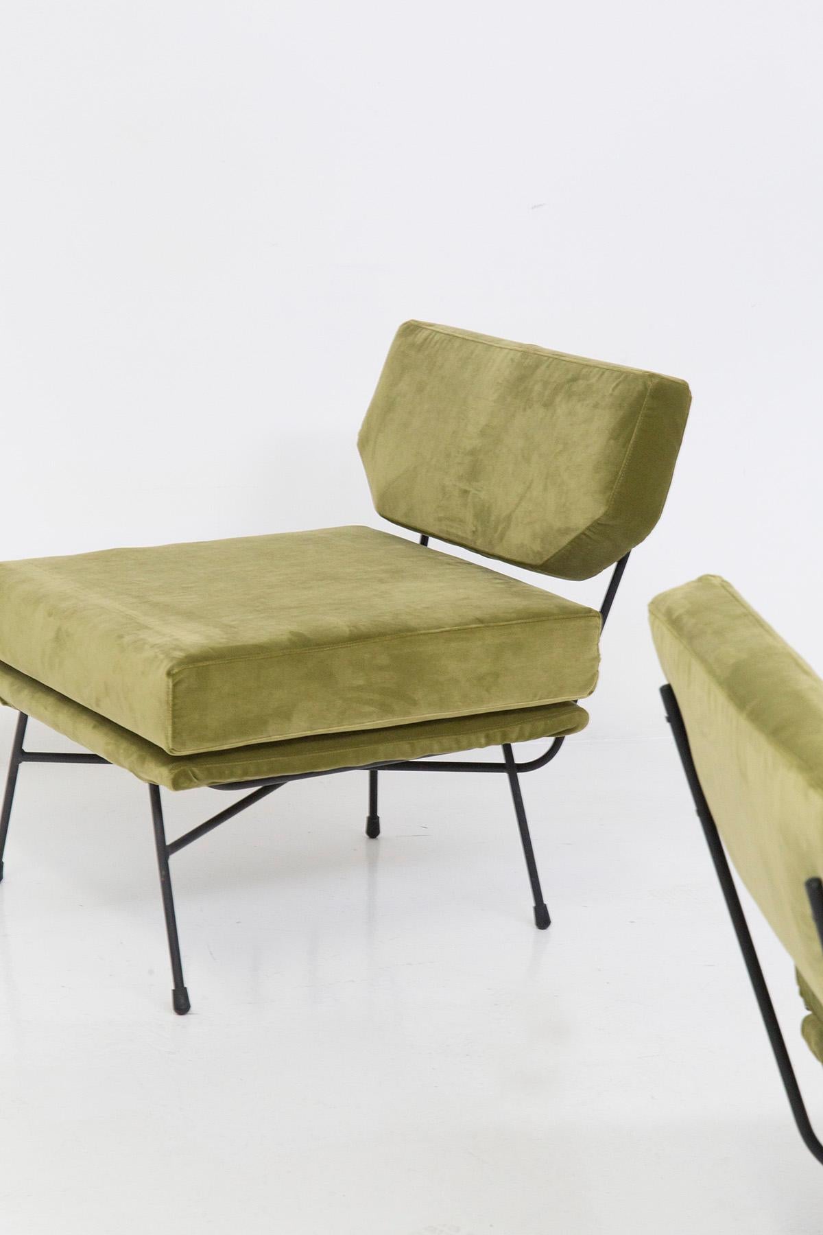 Mid-20th Century Midcentury Armchairs in Green Velvet and Iron