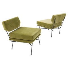 Midcentury Armchairs in Green Velvet and Iron