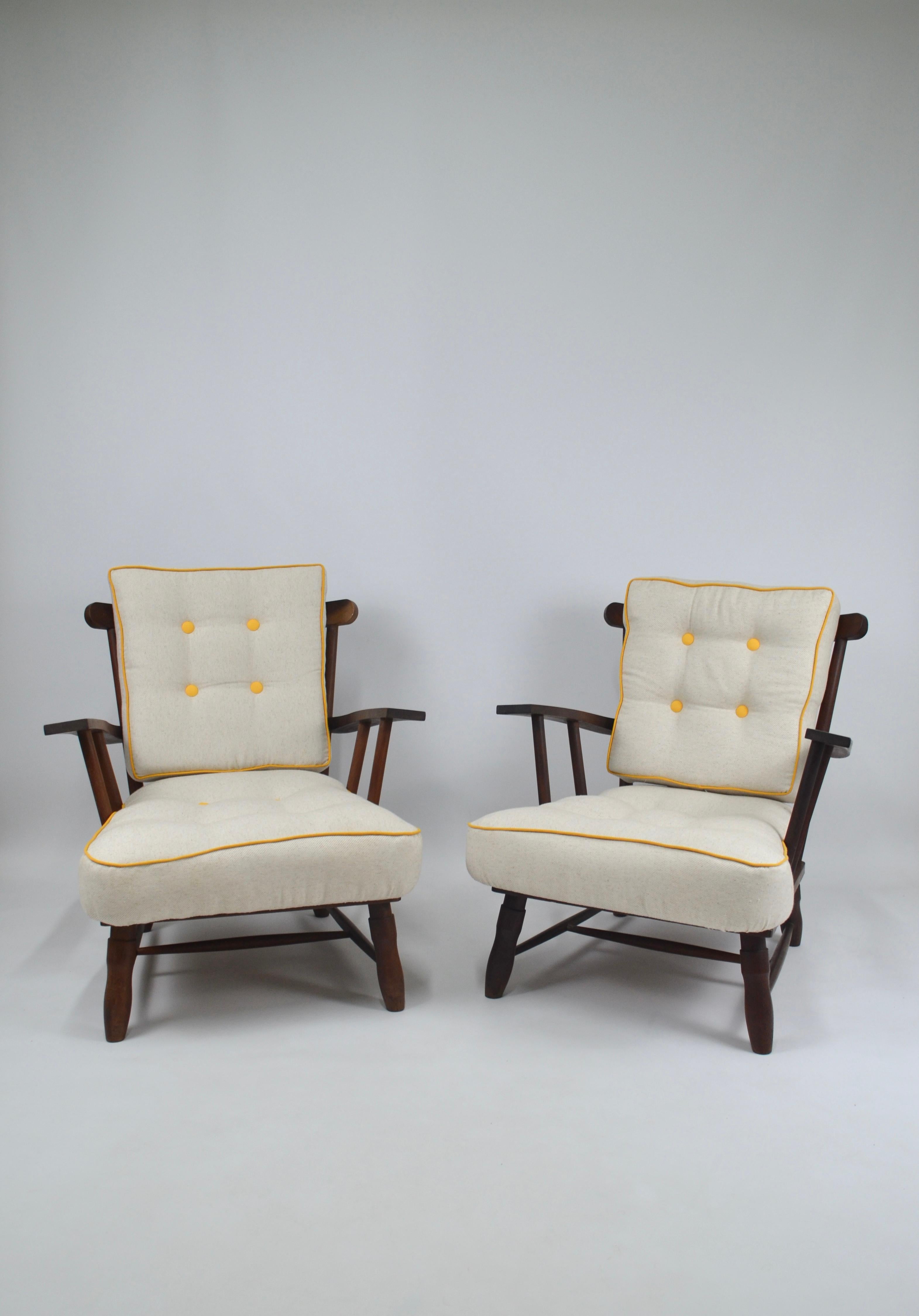 Fabric Mid century armchairs, set of 2, 1950's For Sale