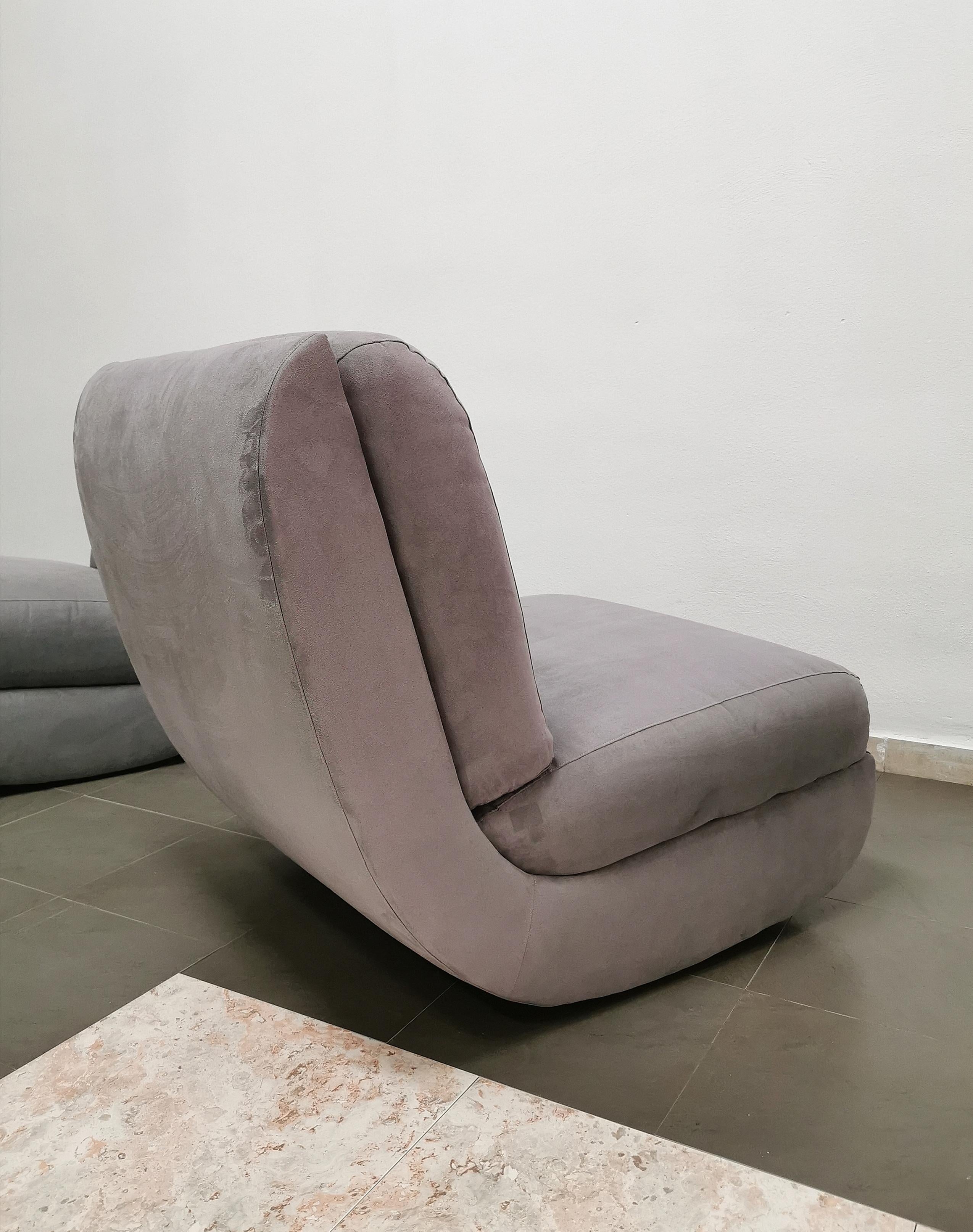 Mid Century Armchairs Velvet Smooth Grey Curved Plastic Italy 1970s Set of 2 4