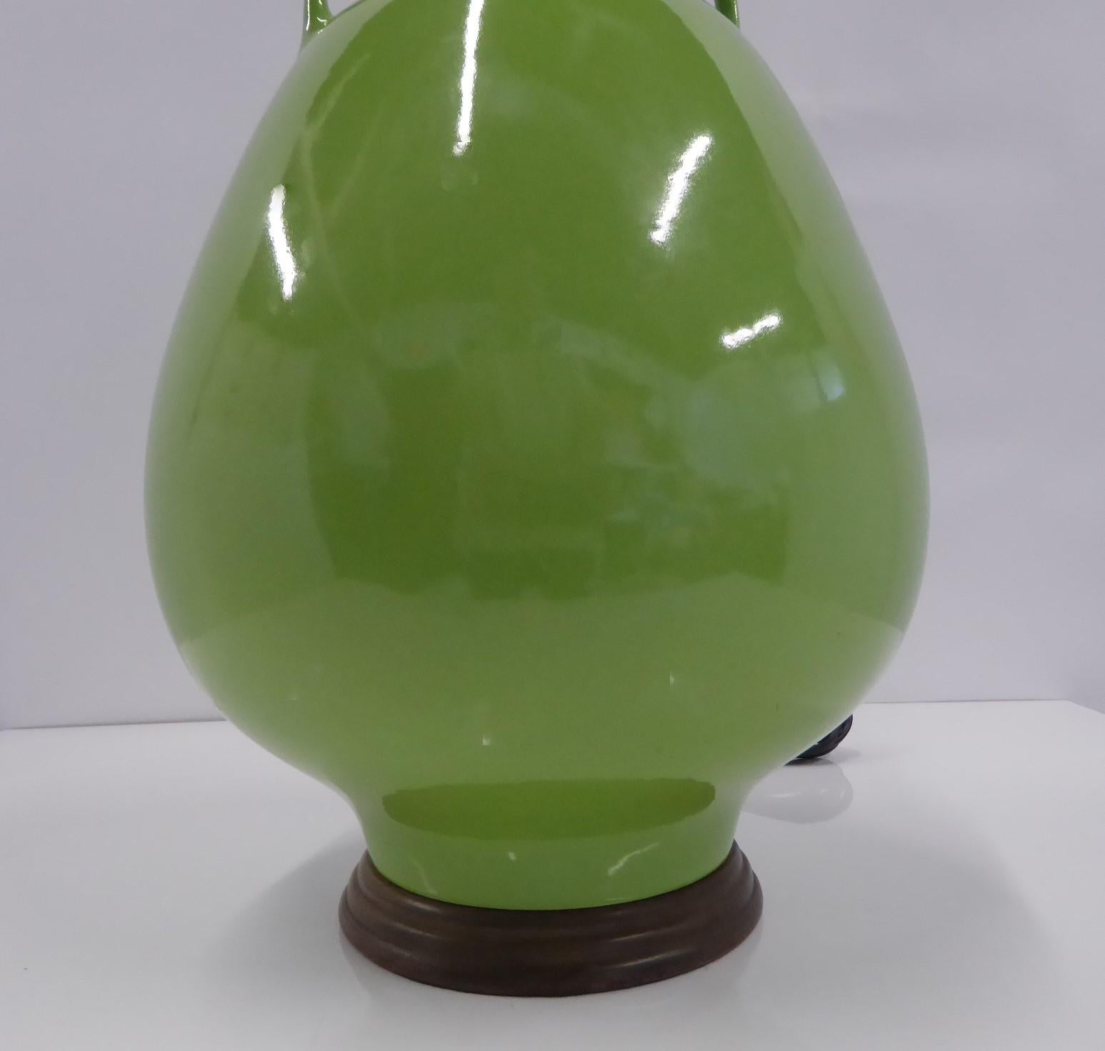 Mid Century Armed Amphora Shaped Green Ceramic Table Lamp, 1950s 1