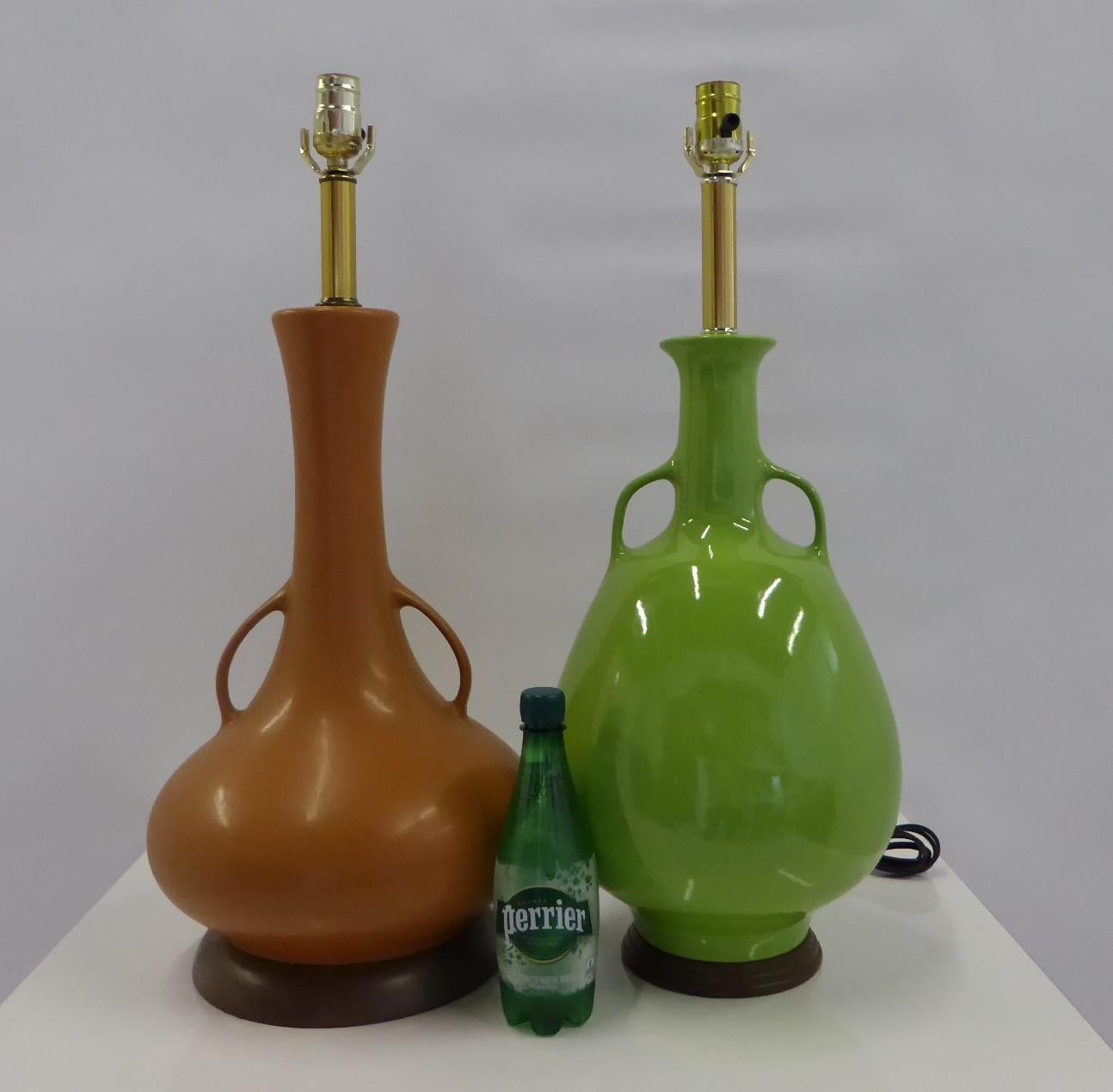 Mid Century Armed Amphora Shaped Green Ceramic Table Lamp, 1950s 2